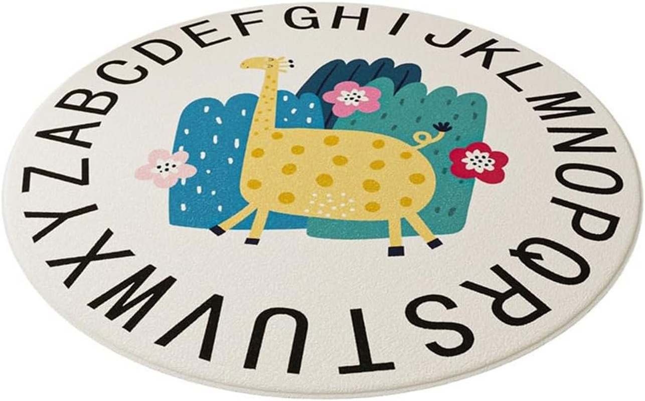 Kids Play Rug 100Cm, Kid Rugs Animal Play Rug, ABC Giraffe Educational Washable round Area Rug, Kids Nursery Door Mat Soft Plush Non-Slip Childrens Carpet for Bedroom Living Room Kids Playroom image number 2
