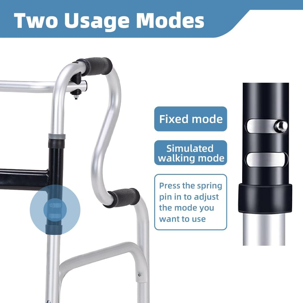 Folding Walker with Seat and Storage Bag,Adjustable Height, 2-In-1 Fixed，Cross Walk Modes, Portable Aluminum Alloy,Walkers for Seniors, Disabled, Mobility-Impaired Users image number 5