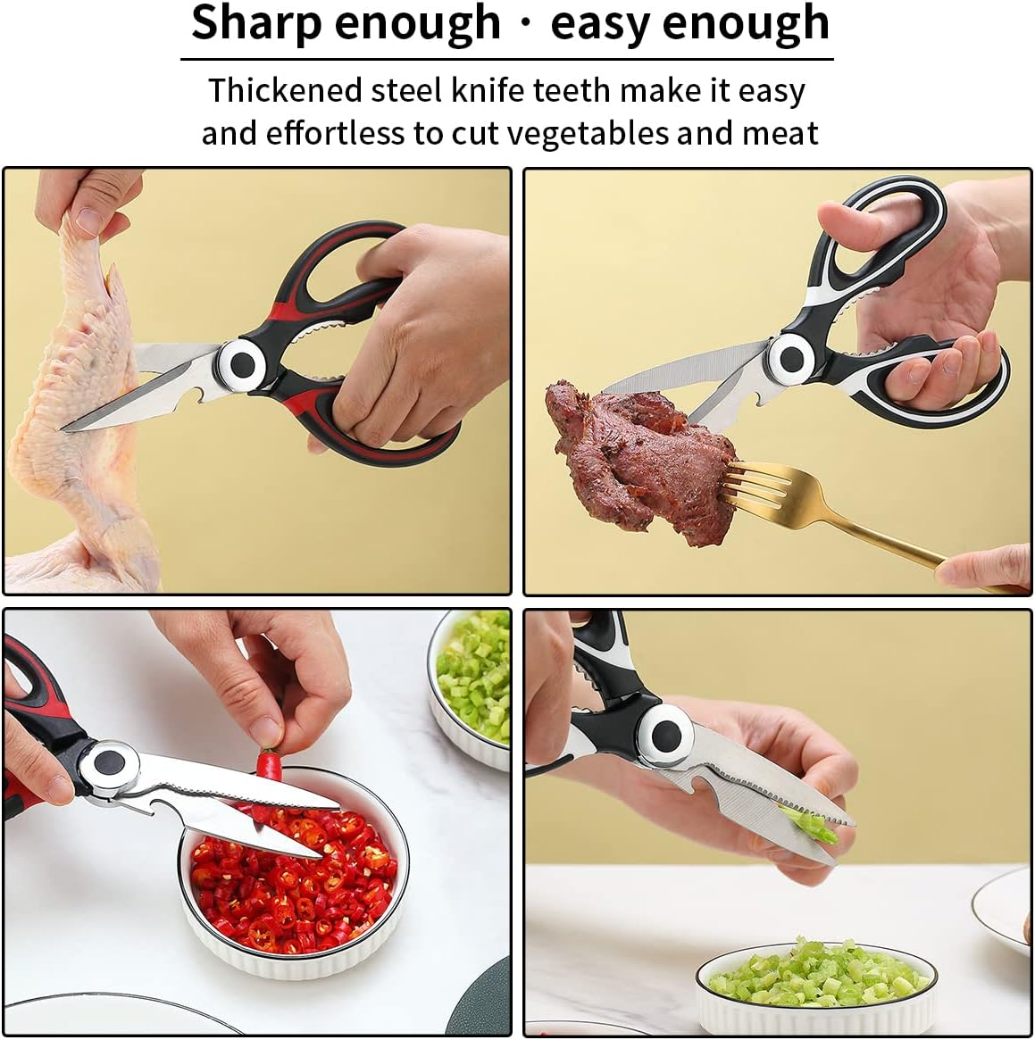 Kyraton Kitchen Scissors Heavy Duty 2 Pieces, Stainless Steel Sharp Cooking Shears with Cover, Multipurpose Cooking Scissors for Meat Chicken Bone Veg Poultry Fish. Dishwasher Safe Food Scissors. image number 2