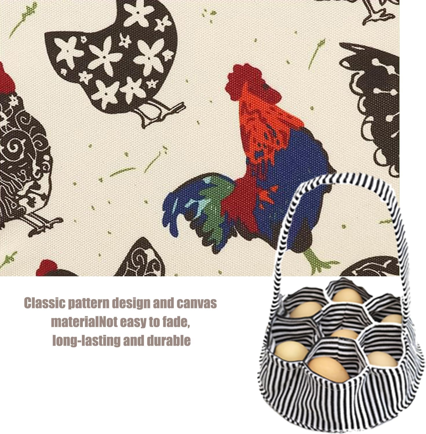 WEZCHUGHAOL Rustic Striped Egg Collecting Basket for Home and Garden - Chicken Egg Holder and Collector for Housewives Egg Stockpile (Beige Chicken) image number 6