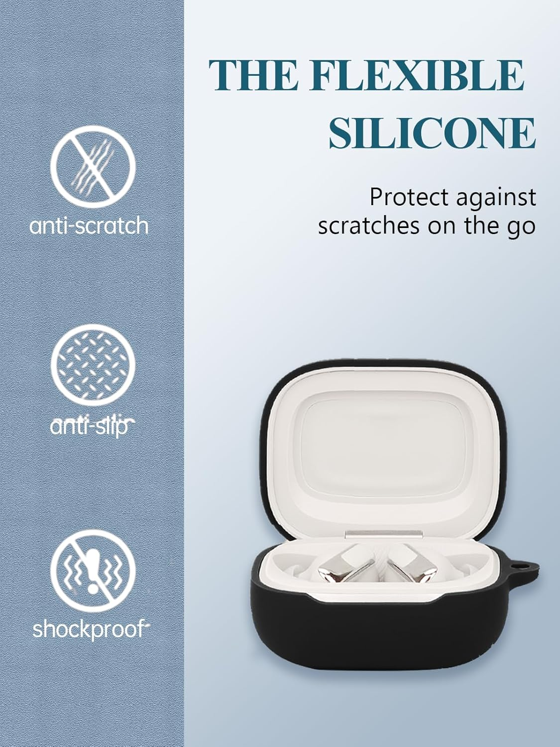 Case for Live Beam 3/ Buds 3/ Flex 3 Earbuds, Soft Silicone Protective Portable Scratch Shock Resistant Compatible with Shell with Cleaner Kit & Carabiner & Lanyard,Black image number 6