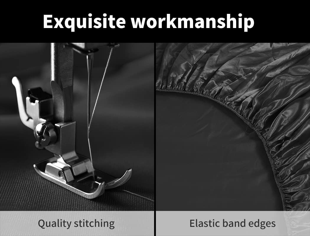 Dreamz Silky Satin Sheets Fitted Flat Bed Sheet Pillowcases Summer Double Black image number 6