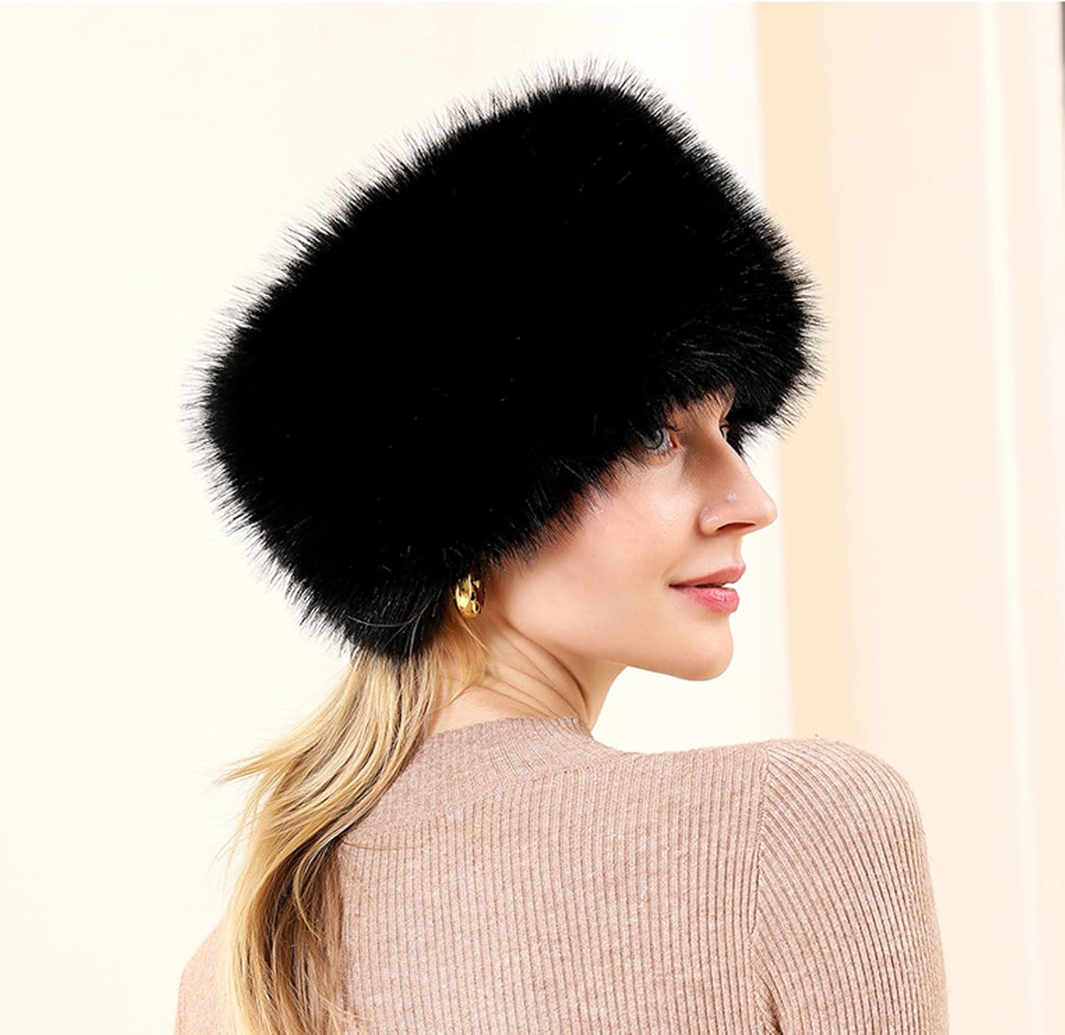 Lopsity Faux Fur Headband with Elastic Women Winter Earwarmer Ski Cold Earmuff Fuzzy Thick Earmuffs Headwrap image number 2