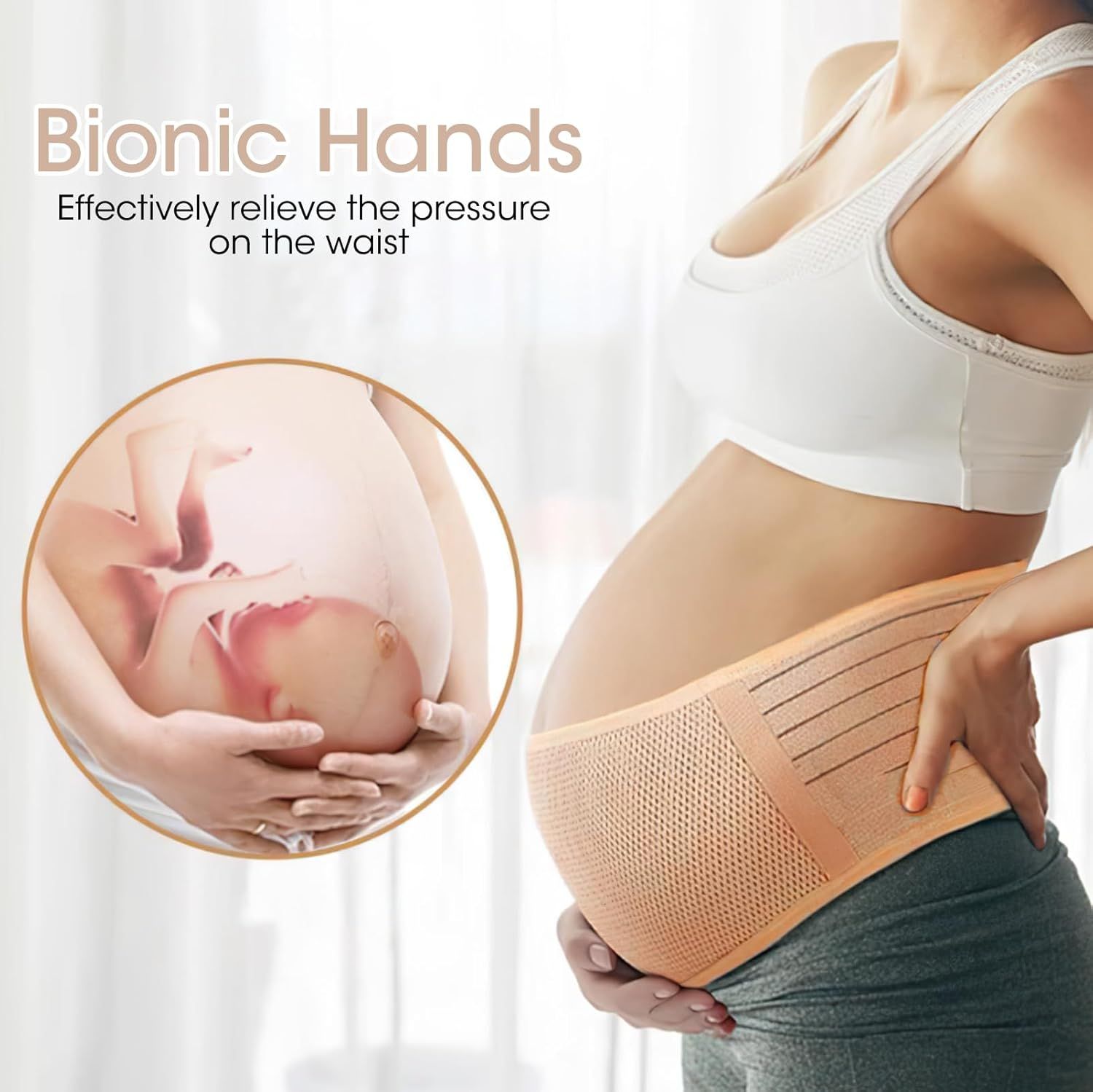 Maternity Belly Belt Band for Pregnancy, Adjustable Breathable Back-Support Comfort for Pregnant Women, Relieve Pelvic Waist Back Abdominal Pain & Nude Stretch Fabric with 1 Size image number 4