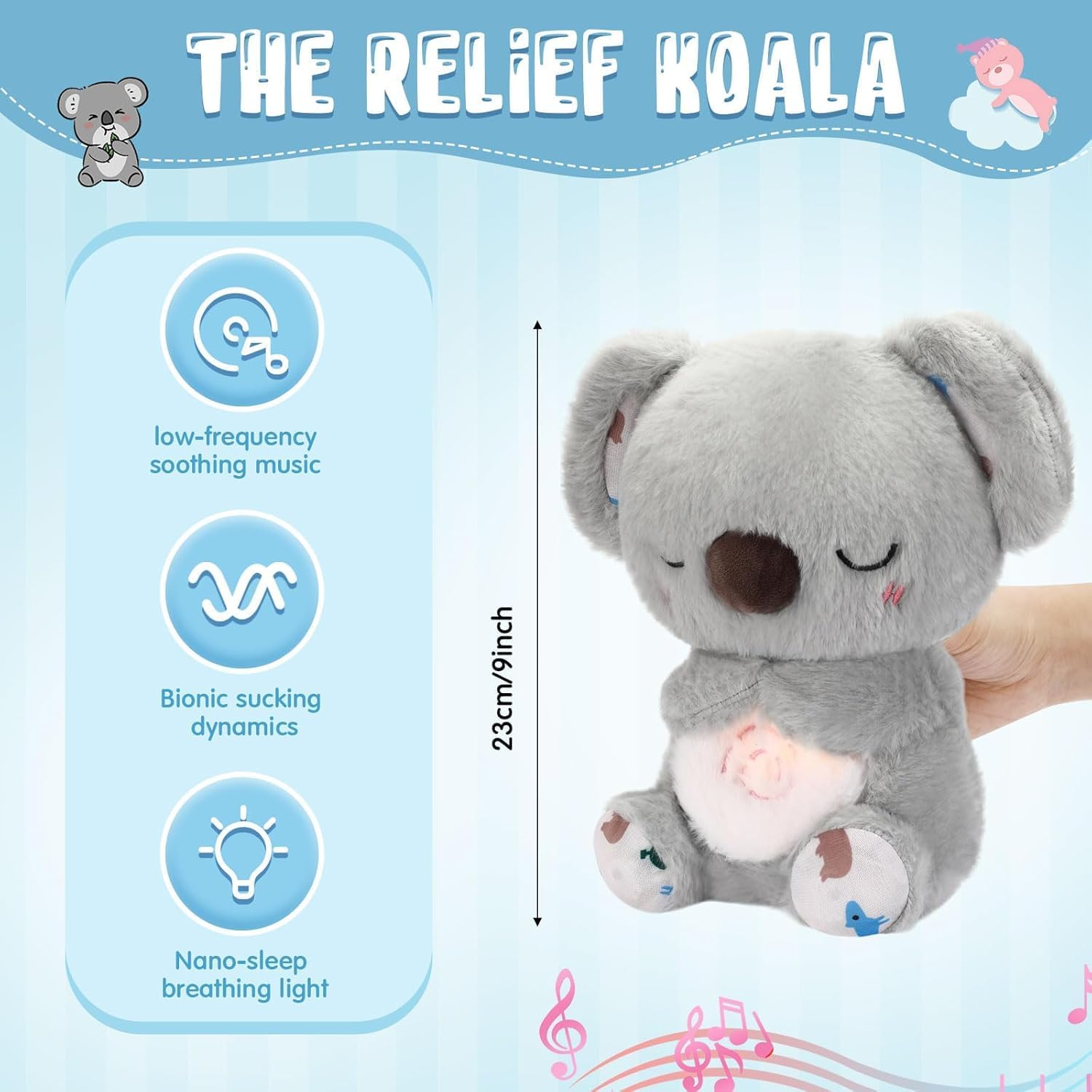 Baby Toy Soothe'N Snuggle Koala Bear Portable Plush Sound Machine with Music Lights & Breathing Motion for Newborns 0+ Months Baby Adult and Relaxation, Anxiety Relief image number 6
