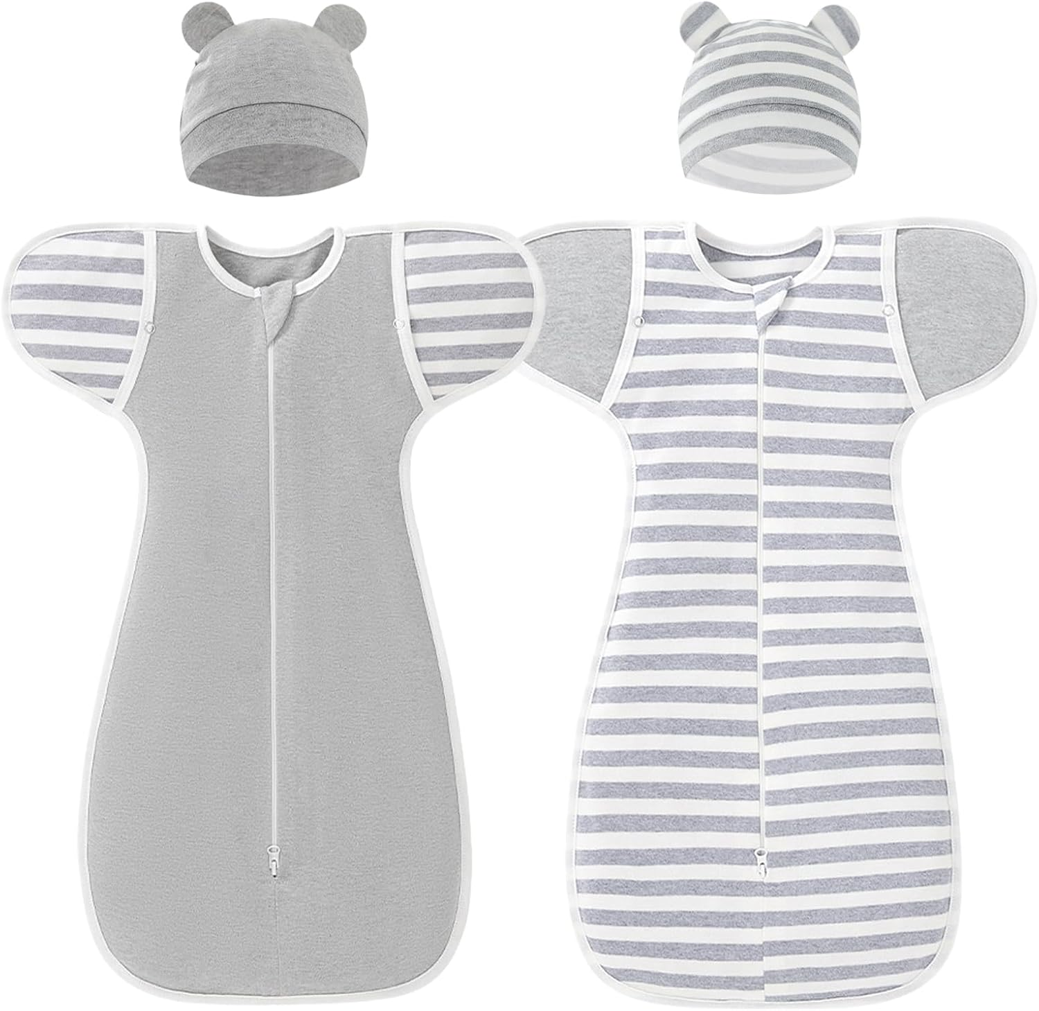 2 Pack Baby Swaddle,Nursery Swaddles,Baby Sleep Sack,Organic Cotton Sleeping Bag for Baby,Soft Nueborn Swaddle, Newborn Sleep Sack,Anti-Startle Swaddling,2 Way Zip (Gray, Small（3.5~6Kg）)