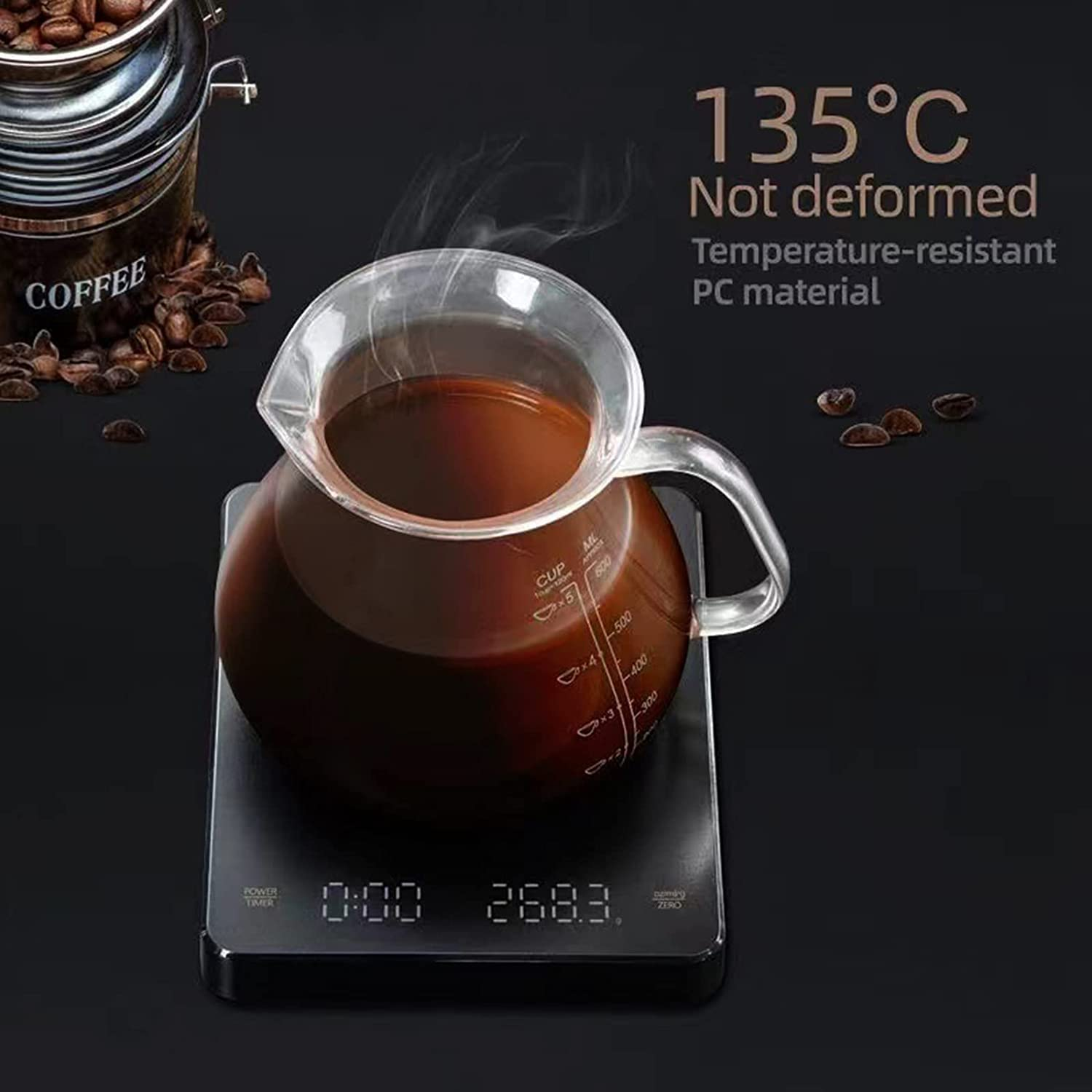Digital Coffee Scale with Timer, 0.1G/3Kg Rechargeable Coffee Weight Scale, High Precision Espresso Coffee Scale for Pour over with Invisible LED Display and Touch Sensor Operation image number 5