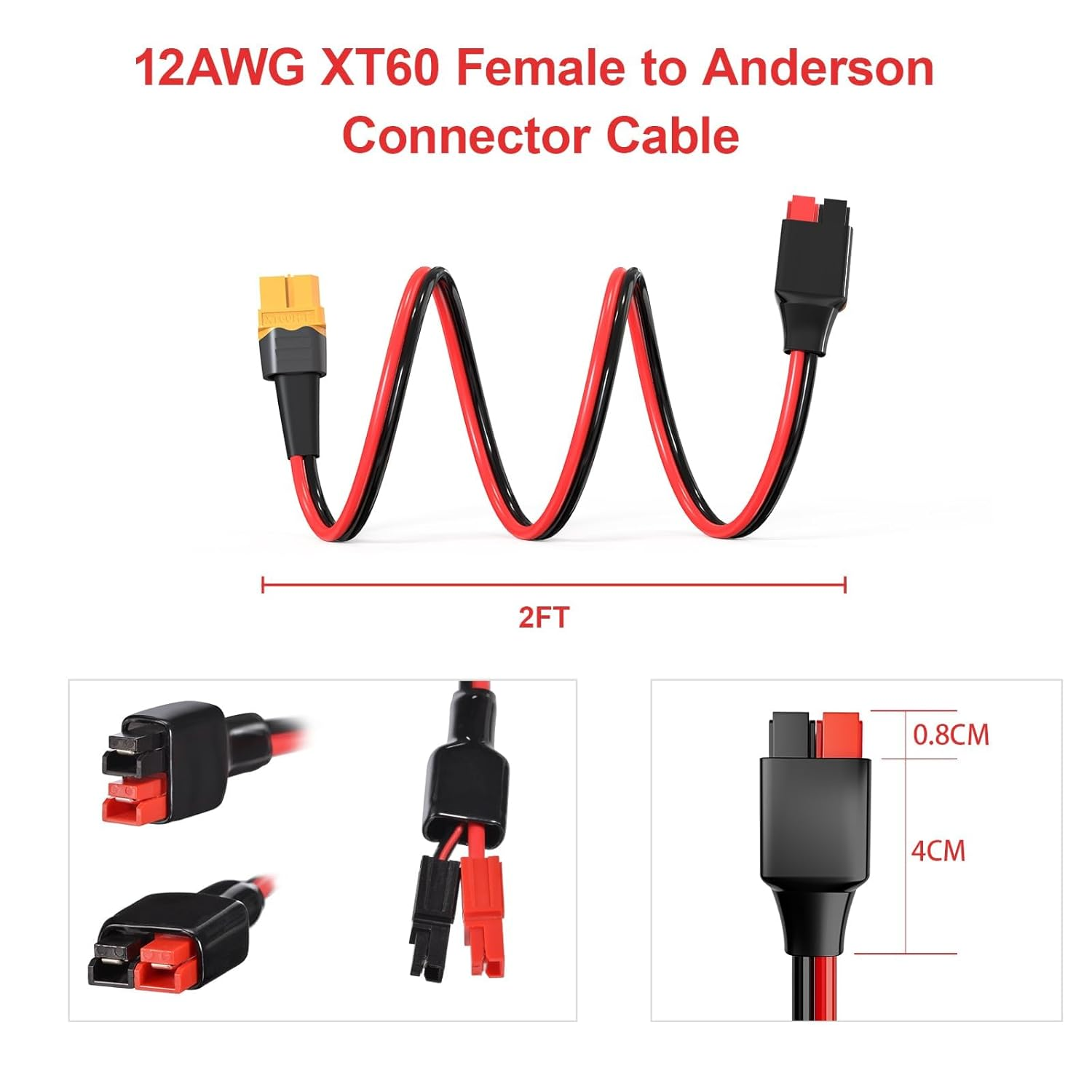 XT60 to Anderson Adapter,12Awg XT60 Female to Anderson Connector Cable for RC Battery Solar Portable Power Power Station and Solar Panel(2Ft) image number 3