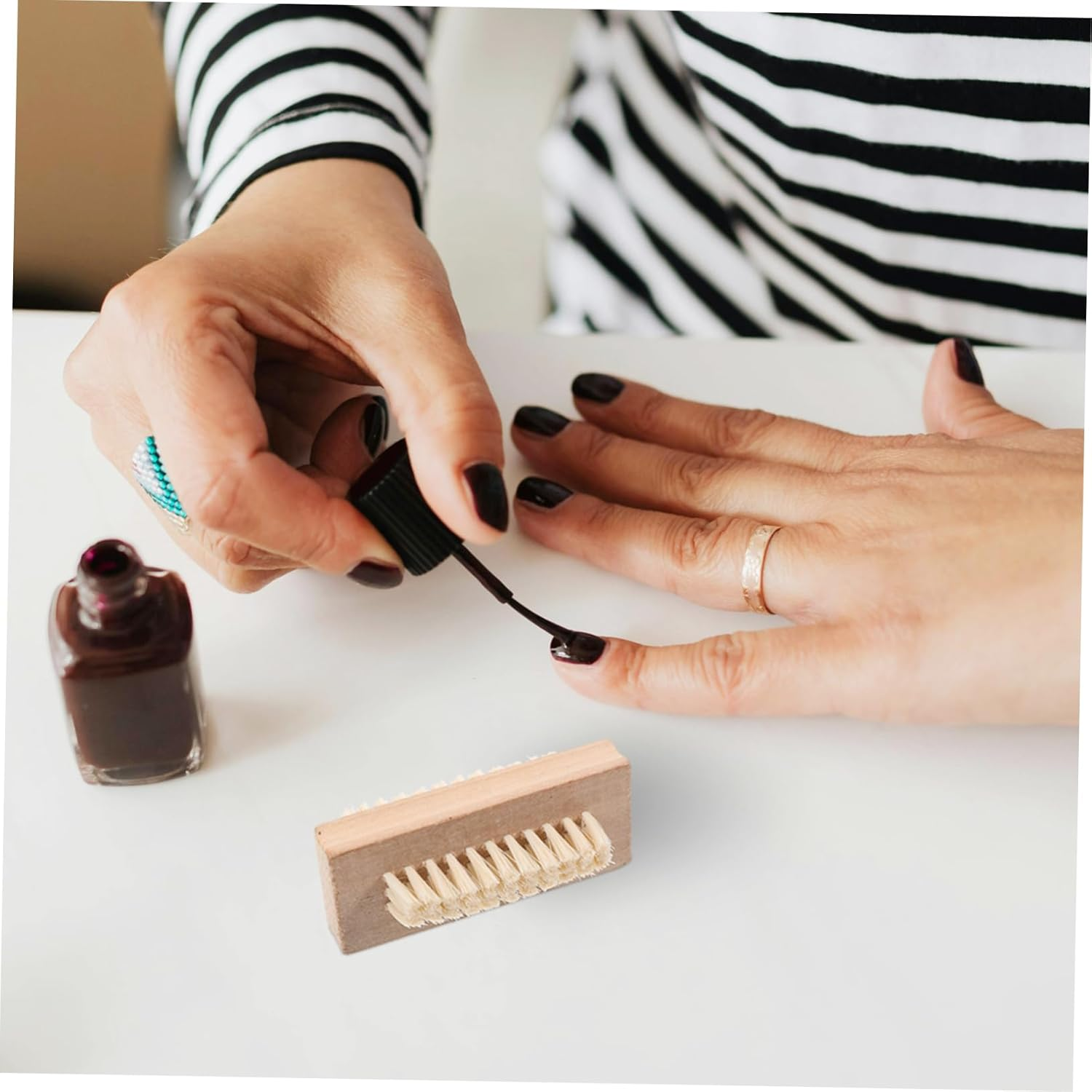 LOLIPPYY Wooden Handle Double Sided Bristle Nail Brush for Spa and Manicure Natural Bristle Material Compact for Nail Cleaning and Grooming image number 2