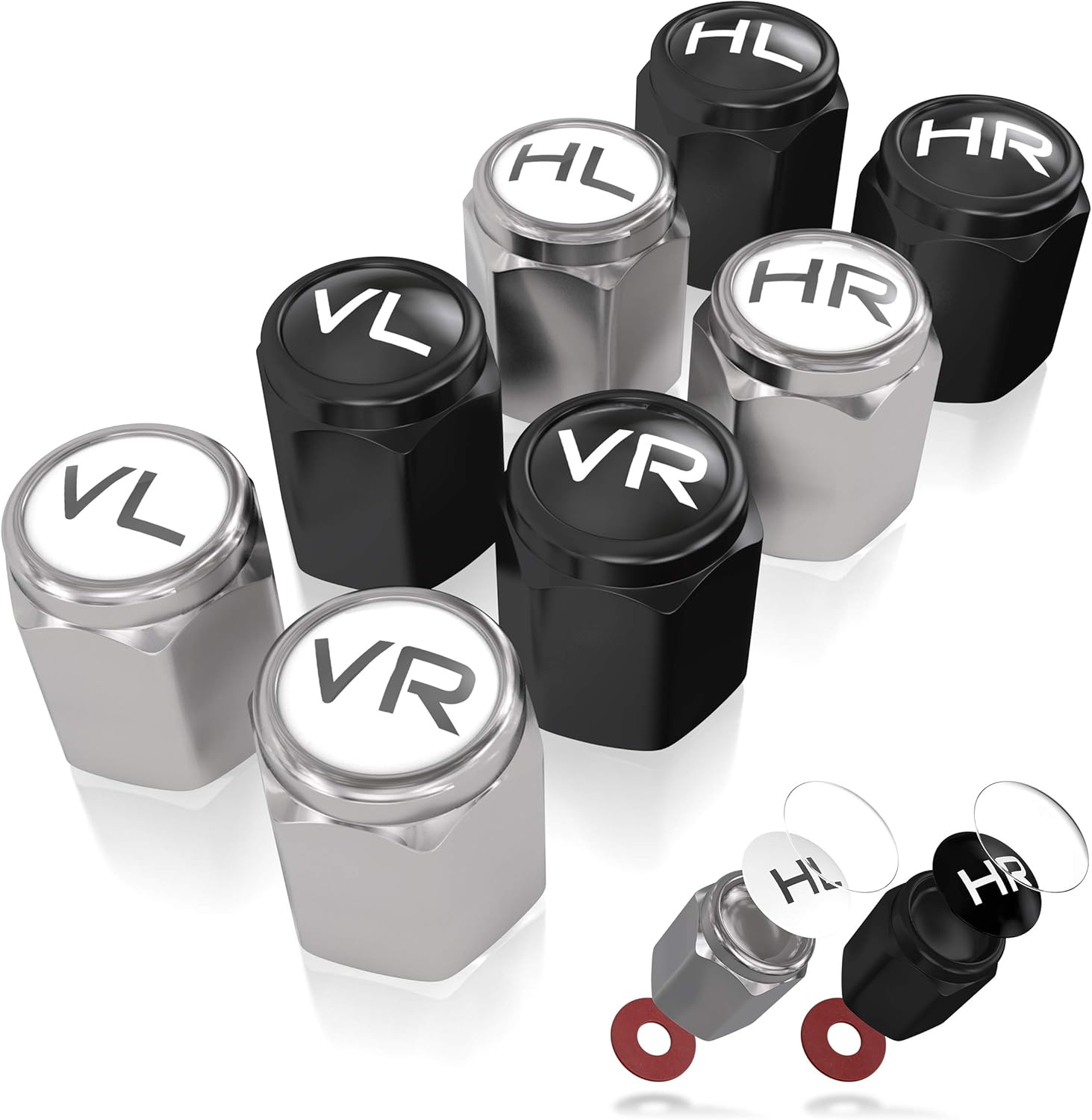 JK Trade&reg; 8 X ABS Plastic Car Valve Caps for Tyre Marking with Integrated Seal for Stored Winter and Summer Tyres, Universal, Car Accessories (Black V1)