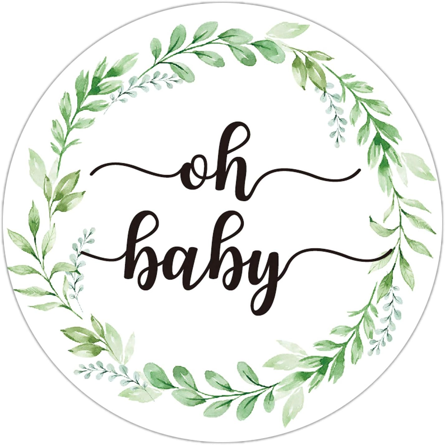 50 Pcs Greenery Baby Shower Thank You Labels, 2 Inch Oh Baby Stickers, Baby Gender Neutral Stickers, Baby Shower Favor Stickers, Thank You Stickers. image number 2