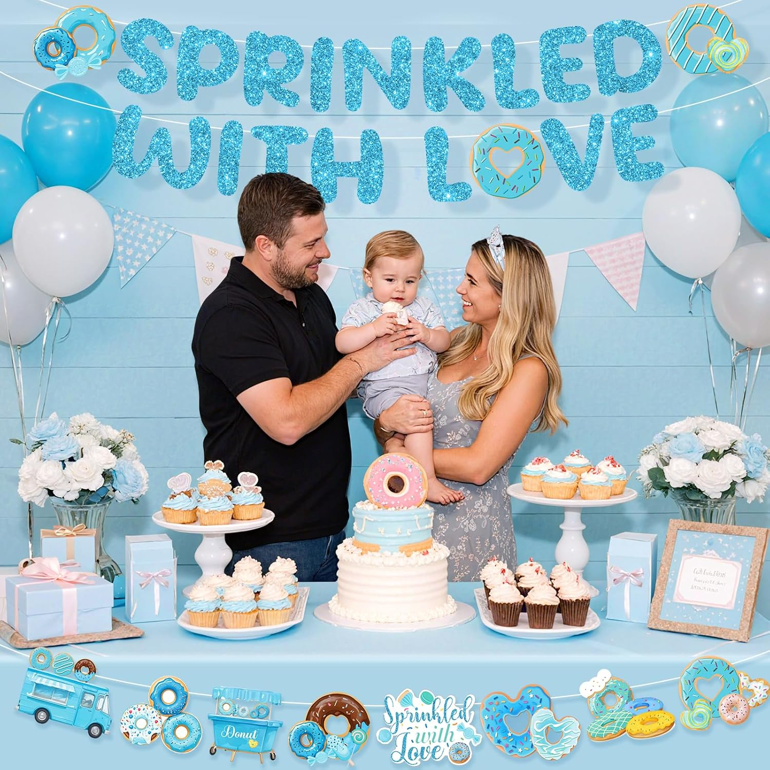 Sprinkle Baby Shower Decorations for Boy Sprinkled with Love Banner image number 1