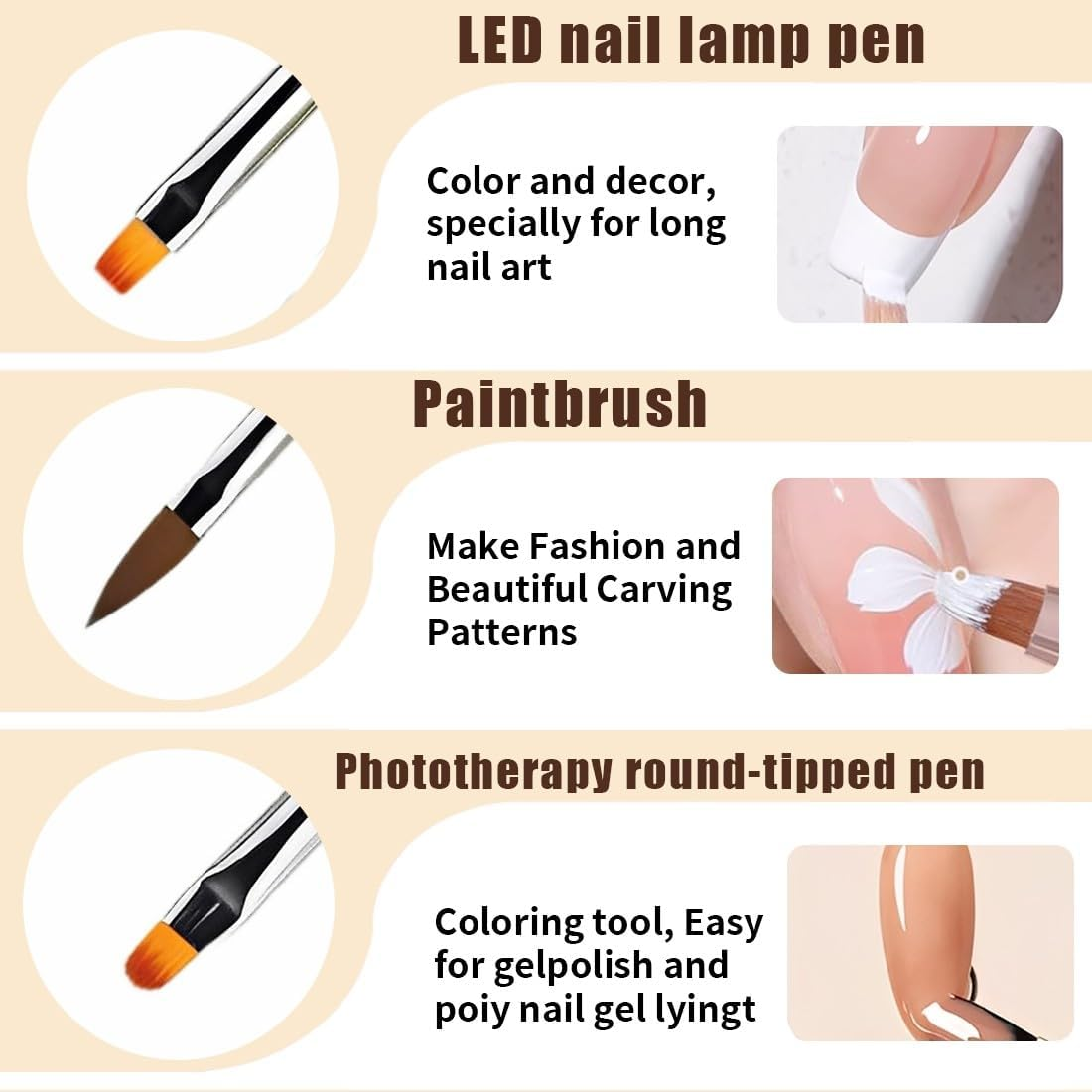 JYNXOR Set of 6 Double End Nail Brushes, Nail Design Brush, Brush for Gel Nails, Nail DIY Set, Double End Nail Art Brush Kit, Professional Manicure Tools Kit (Gold/Silver) image number 5