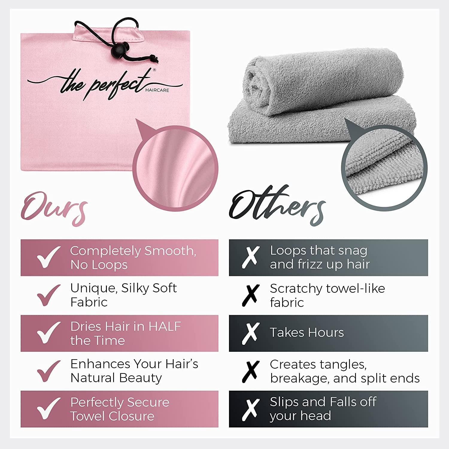 Microfiber Hair Towel Wrap for Women - Gift and Travel - Smooth like Silk - Curly, Wavy, Straight Hair Girls - Plopping Essential - Anti-Frizz, Fast Drying, Works Better than a Cotton T-Shirt image number 5