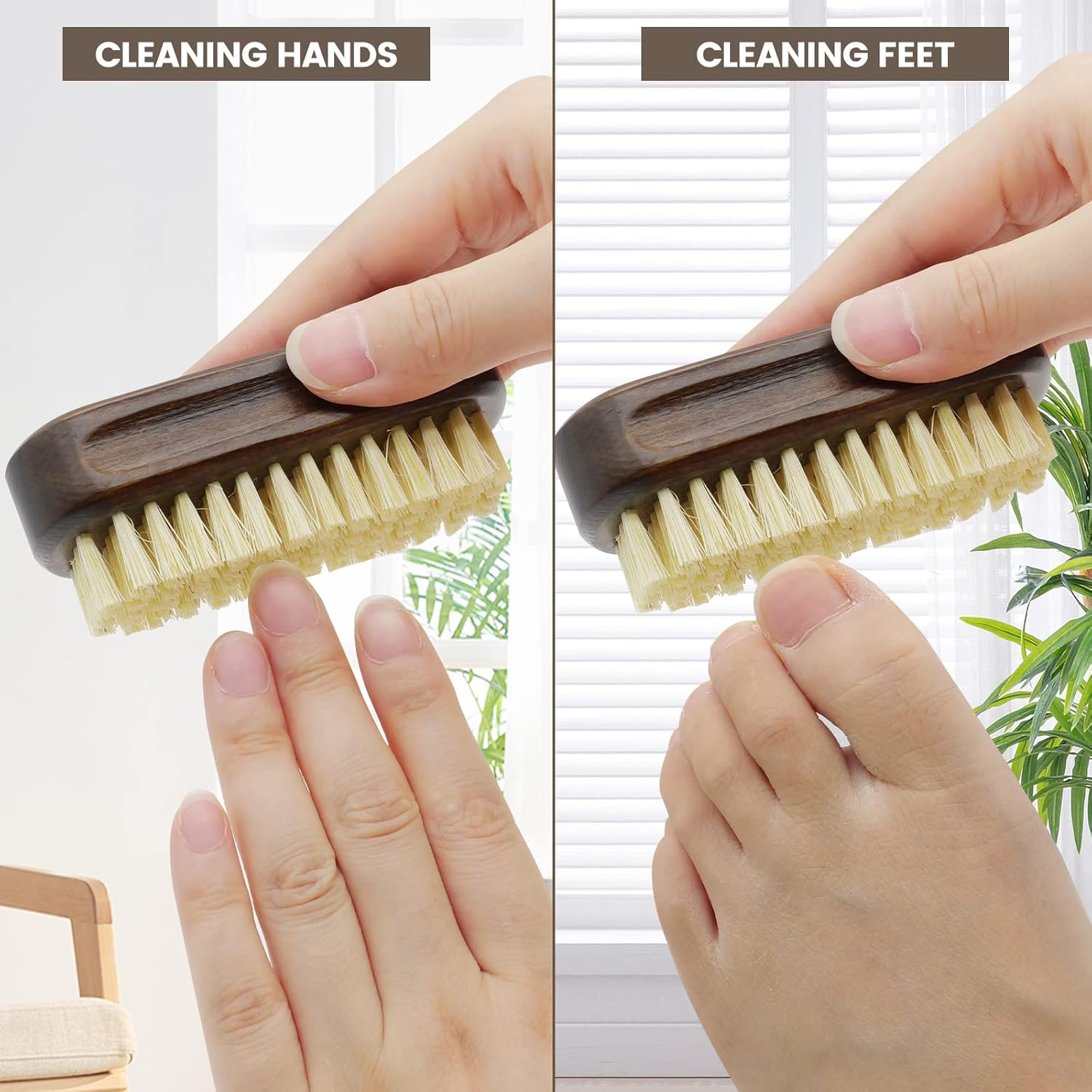 ZP Natural 2Pack Nail Brush, Wooden Handle, Sisal Bristles, Biodegradable, Angled, Brown, Round, 2 Count