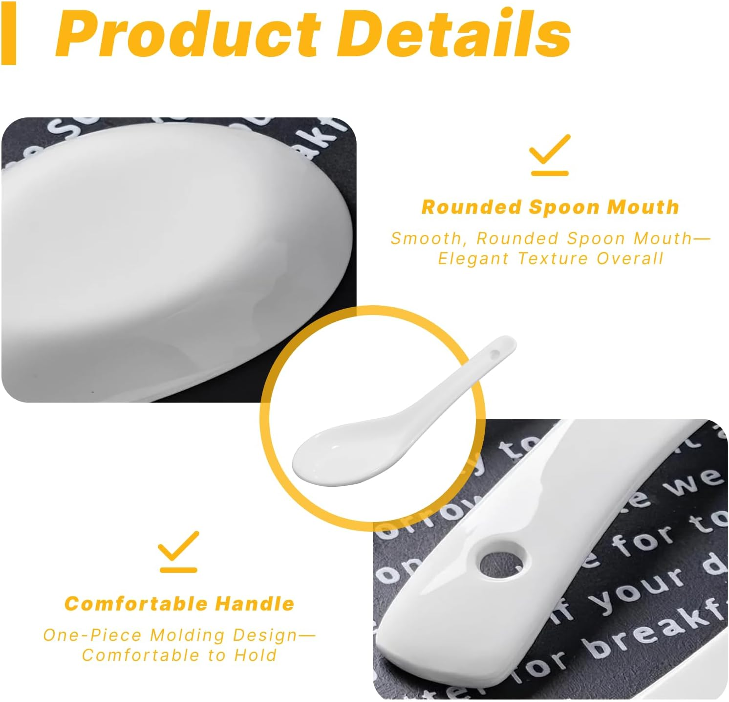 Set of 6 Asian Ceramic Soup Spoons, 4.92" Ramen Spoons, Ideal for Pho, Miso, Wonton, Dumpling, Macaroni, Dishwasher & Oven Safe, Apply to Perfectly Complements Corelle Soup Bowls image number 5