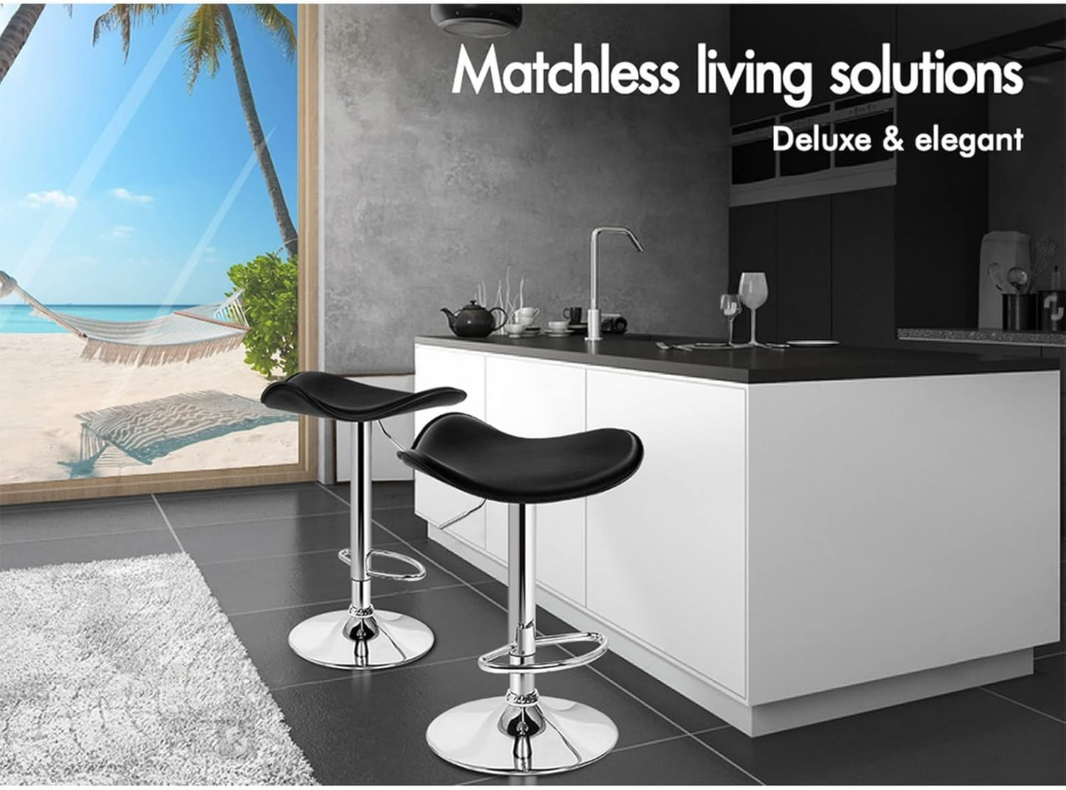 ALFORDSON 2Pcs Bar Stool PU Leather Kitchen Barstools with Swivel Backless Seat in 54-74.5Cm Adjustable Height Counter Dining Chairs with Footrest & Floor Protector (Portia Black)