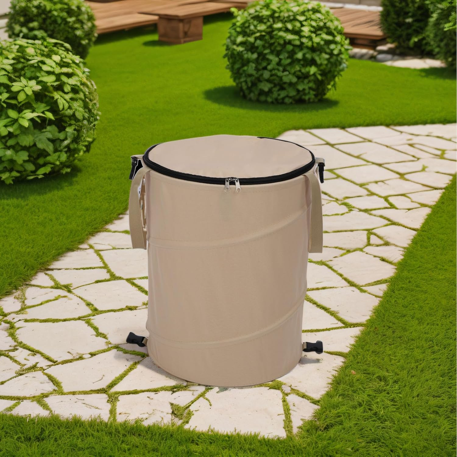 Camping Trash Can, 10 Gallons Large Capacity Recycle Bin 600D Oxford Cloth up Utility Container with Lid Foldable Reusable Yard Waste Bag Garbage Can for Camping Picnic - Od Green image number 7