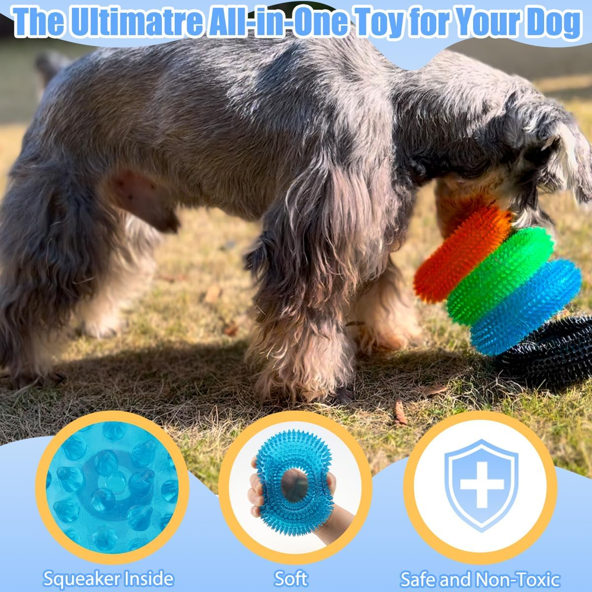 ADUCK Dog Squeaky Chew Toys for Aggressive Chewers, Small Medium Large Dogs Teeth Cleaning Soft Natural Rubber Float Toy for Indoor Outdoor Water Pool, Donut Ring Design 4.92 Inch, Crystal Blue image number 5