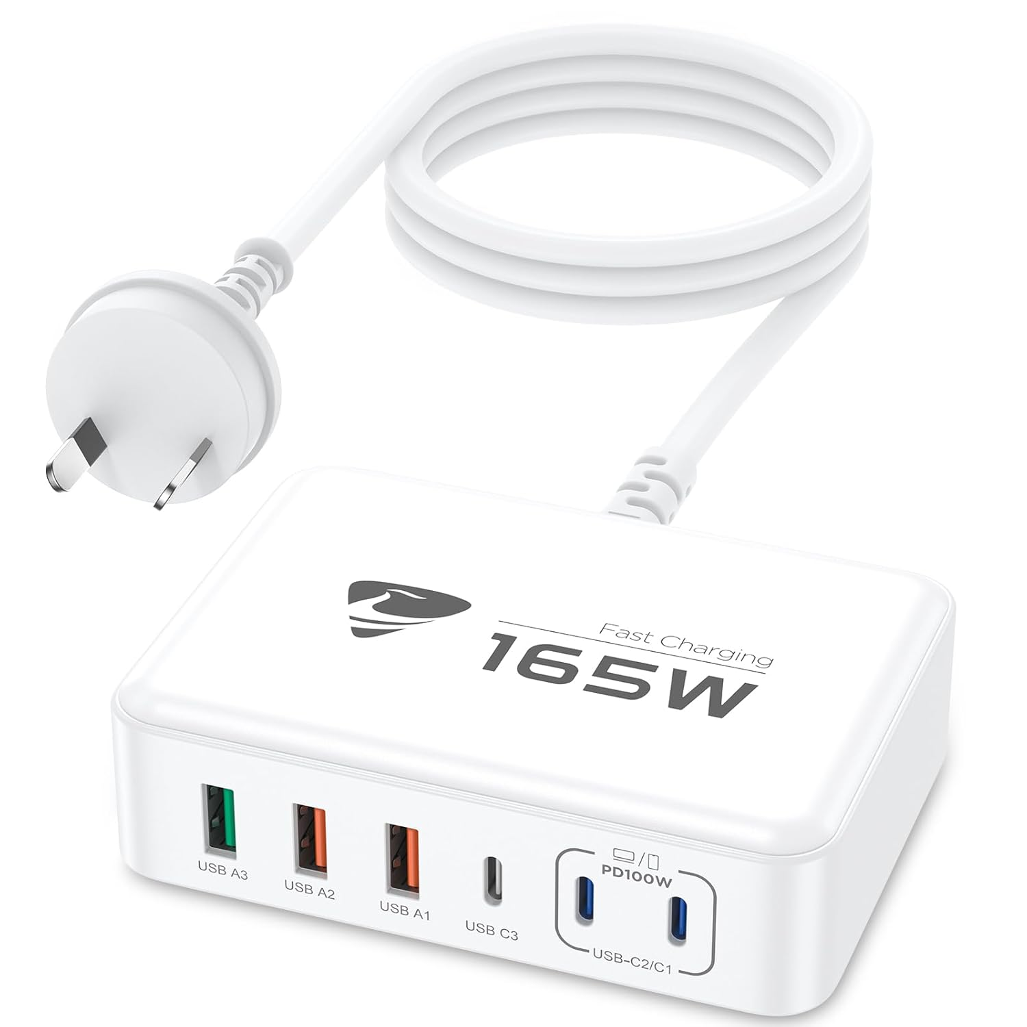 Aioneus USB C Fast Charger, 165W Portable Charging Station Hub Block, 6 Port Gan Multi Wall Charger Power Strip Adapter Plug for Iphone 16 15 14 13 12 Pro Max Samsung Galaxy, Google Pixel, Ipad image number 2