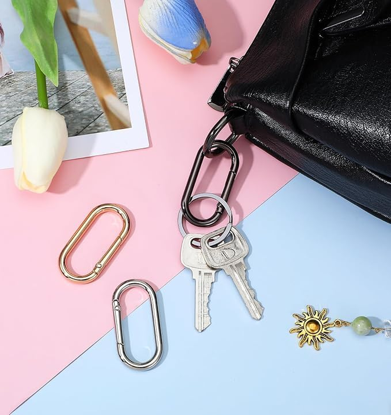 3 Pieces Wallet with Spring O-Ring Clip Oval Clasp Clip Keychain Gold Key Ring round Clasp (Black+Golden+Silvery) image number 4