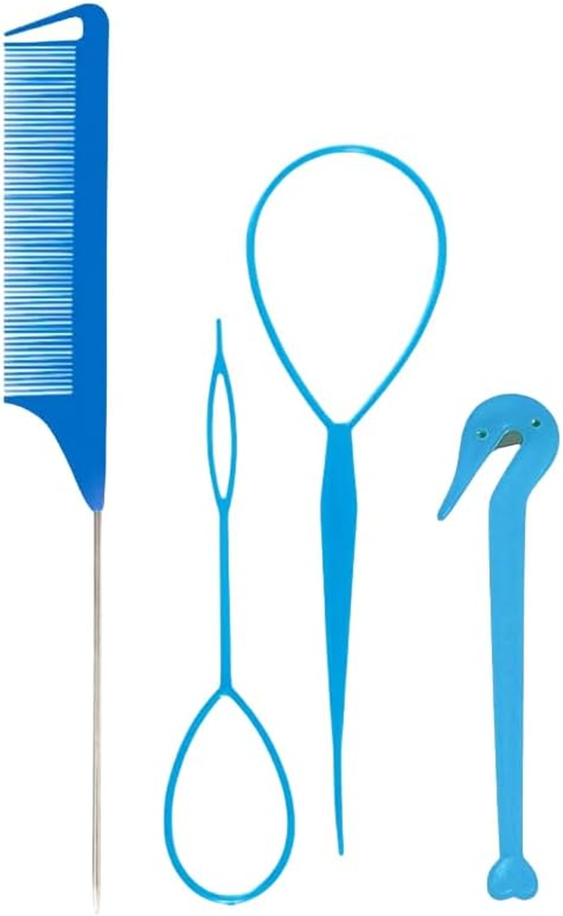 4 Piece Hair Braiding Tool Kit Professional Hair Styling Set for Perfect Braids, Includes Hook, Comb, Clips, and Accessories Ideal for Beginners and Expert (Blue) image number 3