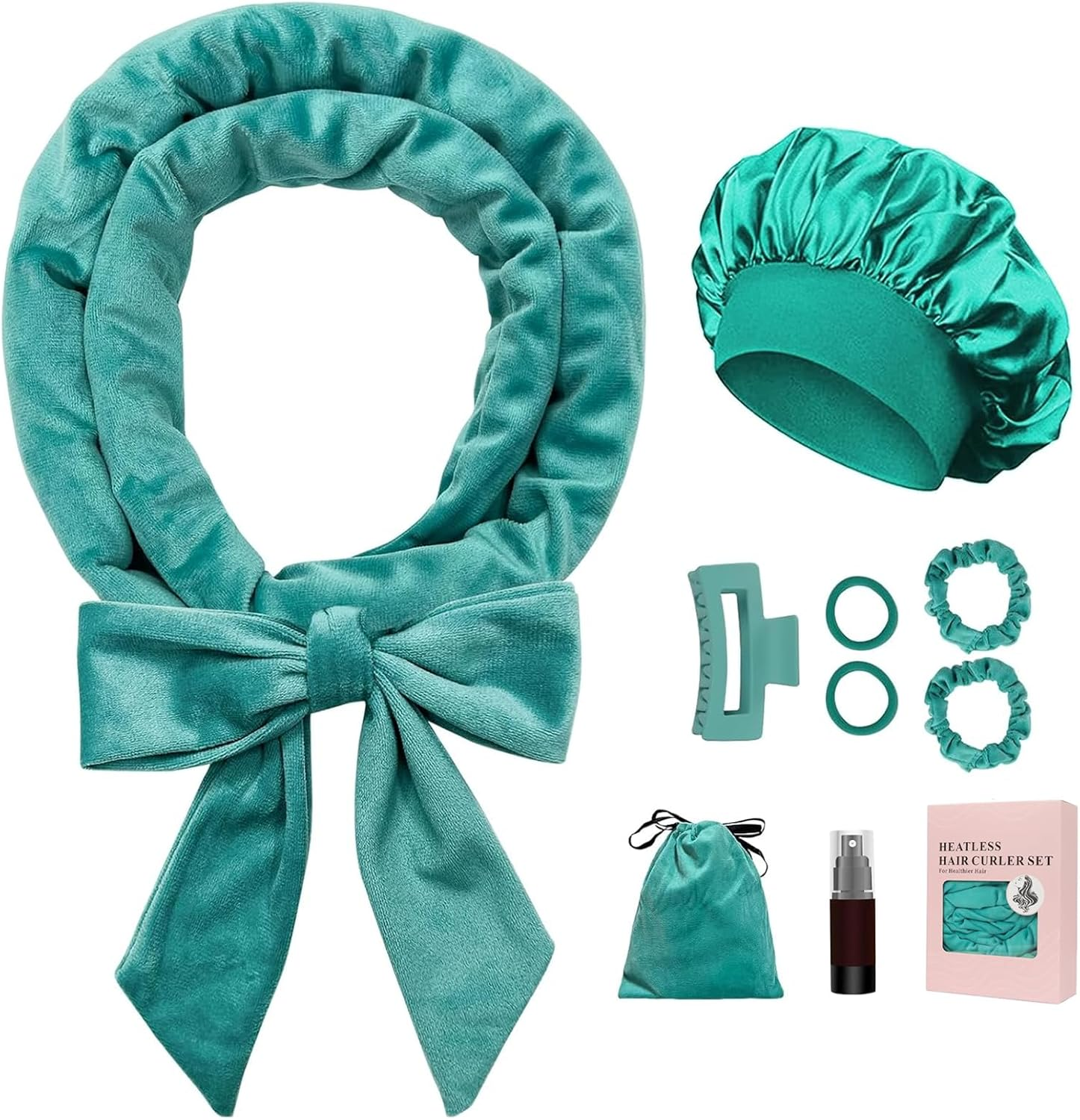 Weidllys No Heat Overnight Curl Headband, 70" Soft Ribbon Wrap for Long Hair, 9 PCS Hair Curling Rods Set - Blue Green image number 4