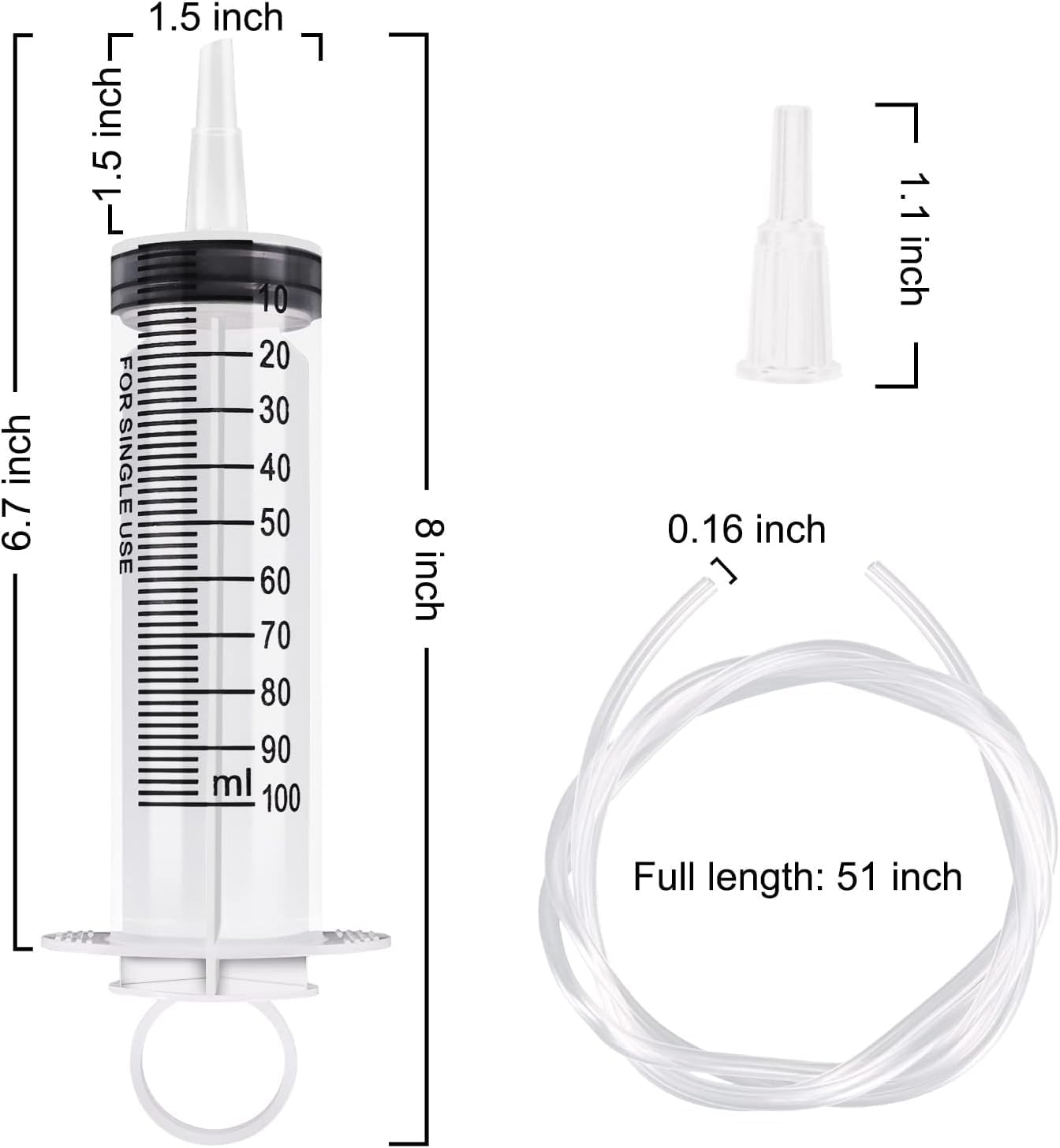 2 Pieces100Ml Syringe with 100Cm Tube for Oil Fluid Suction, Nutrient Measuring, Watering Experiments Industrial, Individually image number 5