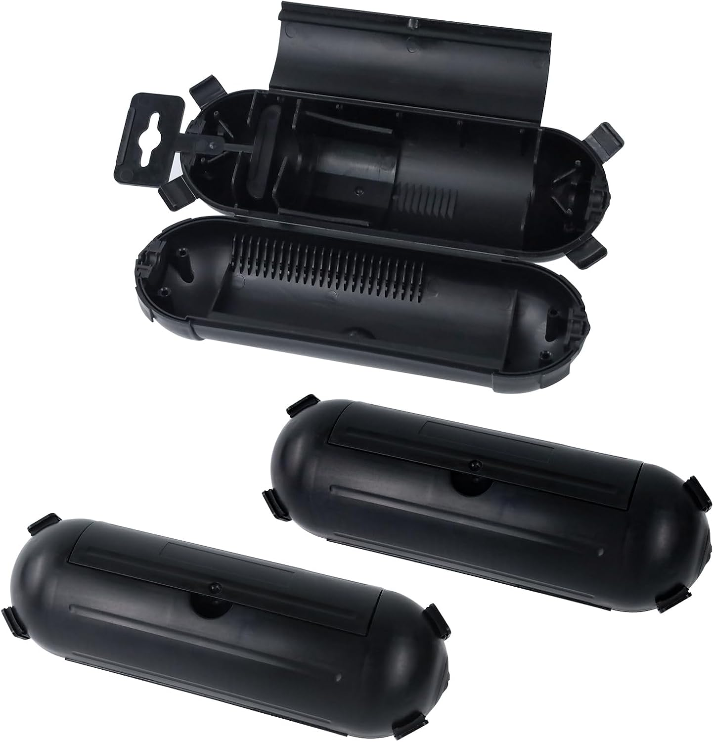 EP 3 Pack Extension Cord Safety Cover - Indoor Outdoor Waterproof Seal Housing for AWG 12/14/16 Cords - Protect Holiday String Lights, Plugs, and Wires - Black