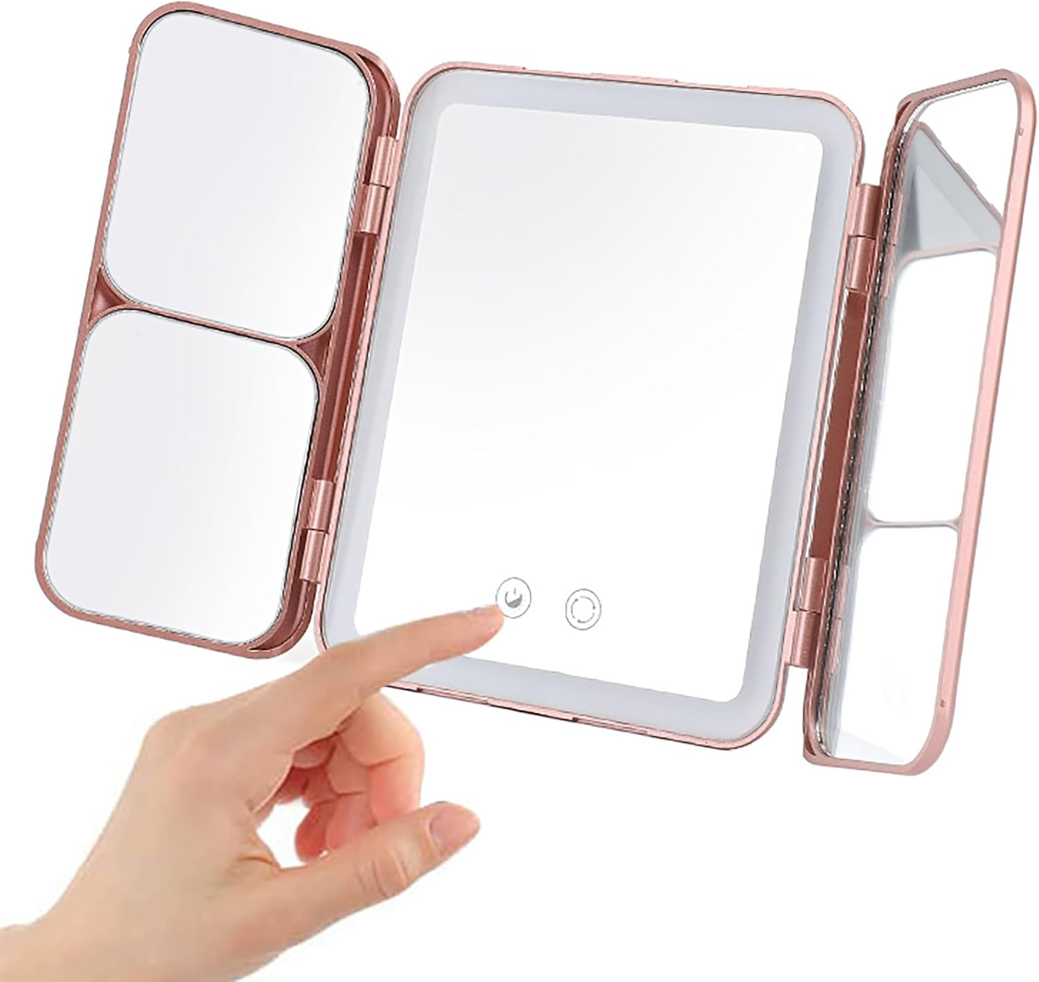 Folding Travel Makeup Mirror, Portable Lighted Vanity Mirror Rechargeable, Tabletop LED Beauty Mirror with Adjustable Lighting for Home Outdoor image number 3