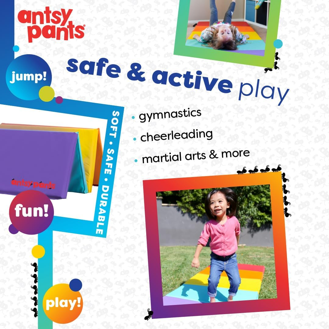 Antsy Pants Tumbling Mat &ndash; Gymnastics Mat, Easy to Clean Gym Mat, Sturdy, Foldable Tumbling Mat for Kids, Padded, Lightweight, Portable, Carrying Handle, Gymnastics Equipment for Activity Play