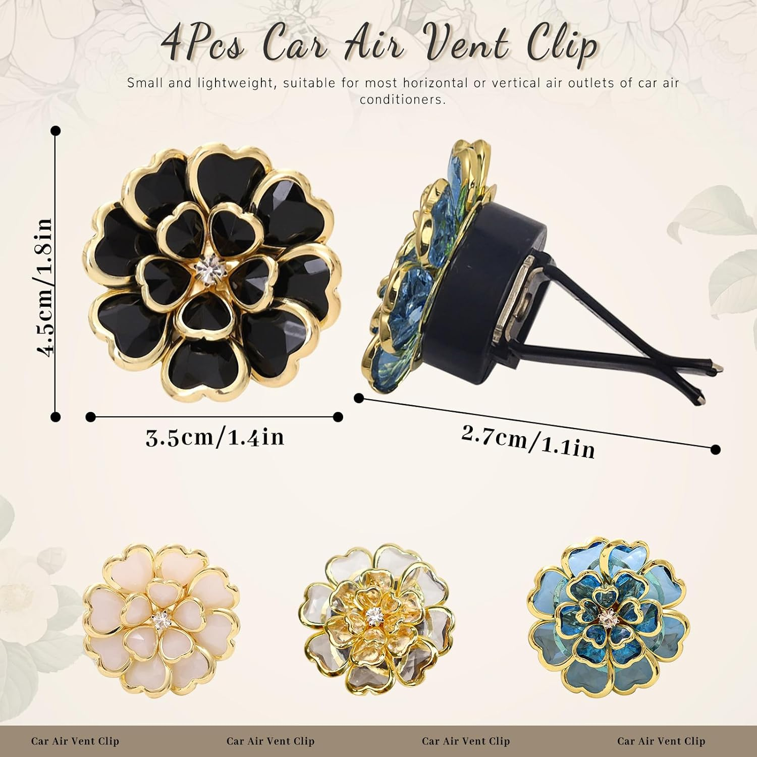 4 Pack Cute Car Air Freshener Vent Clip, Flower Air Conditioner Outlet Diffuser Clip Charm, Women Car Interior Accessories Decoration, 4 Colors image number 6