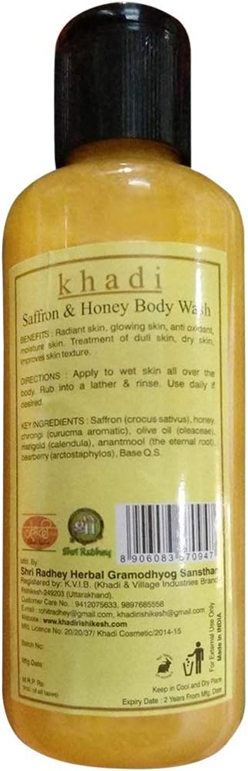 Khadi Rishikesh Herbal Saffron & Honey Body Wash - 210Ml image number 2