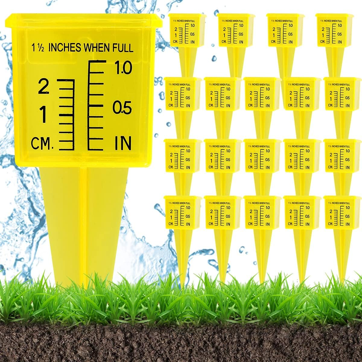 Bright Yellow Transparent Rain Gauge Outdoor Water Measuring Tool Plastic Sprinkler Gauge Instrument Reusable Garden Water Gauge Sprinkler Gauge for Garden Lawn Backyard (10Pcs)