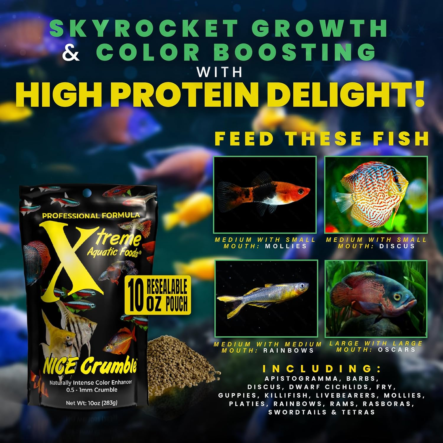 Xtreme Aquatic Foods Xtreme Nice&reg; Crumble 280Gms - 0.5Mm-1Mm Naturally (Super) Intense Color Enhancer Sinking Crumble Resealable Pouch, Fish Food image number 3