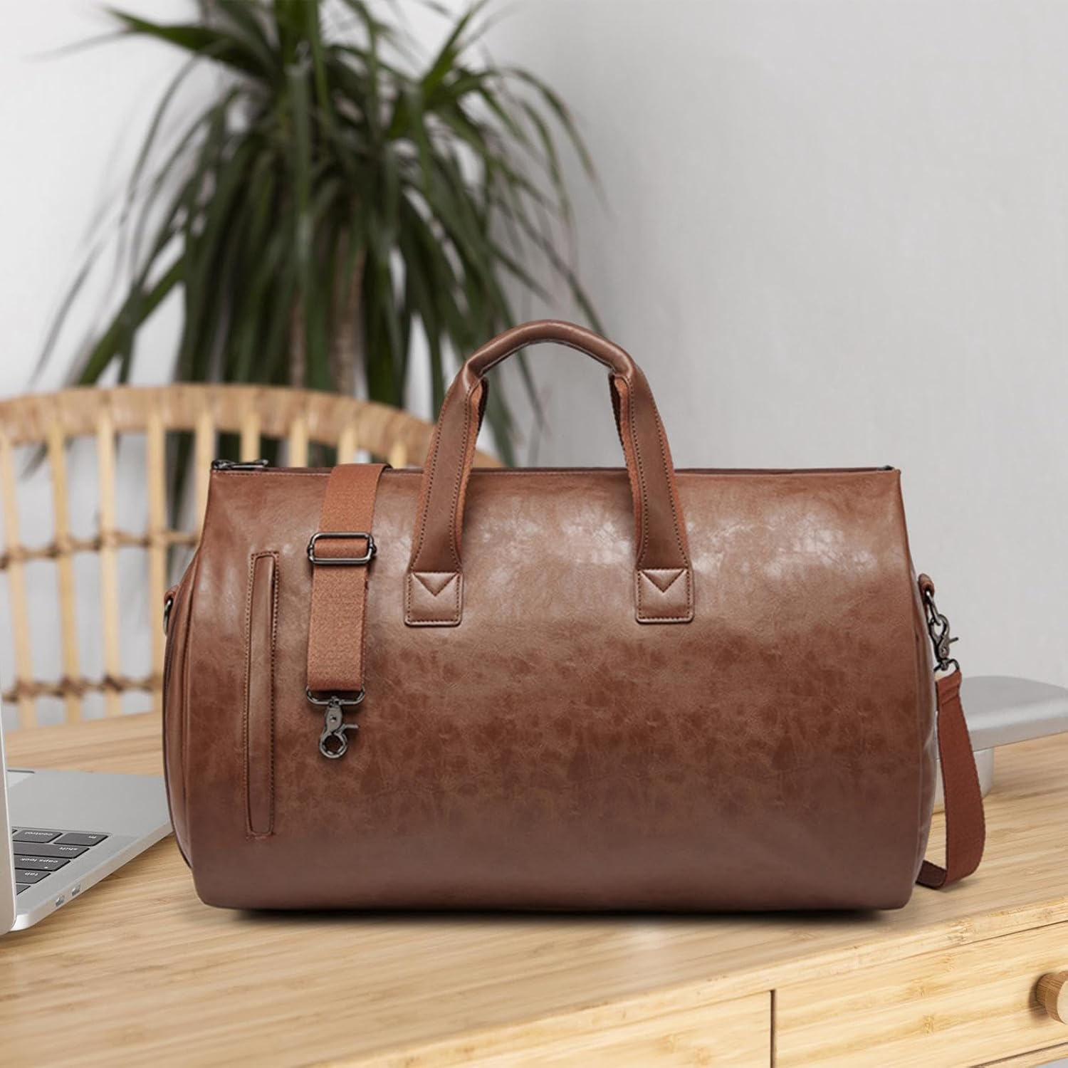 Leather Duffle Bag Business Travel Bag for Men Water Resistant Multipurpose Tote Shoulder Bag Luggage Bag with Shoes Compartment for Holiday image number 6