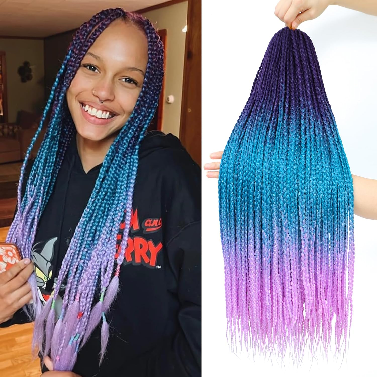 AMLUCKS Box Braids Crochet Hair 6 Packs Pre Looped Knotless Medium 3X Braids Goddess Box Braids Crochet Hair Extensions for Black Women Braiding Hair (350#, 14Inch)