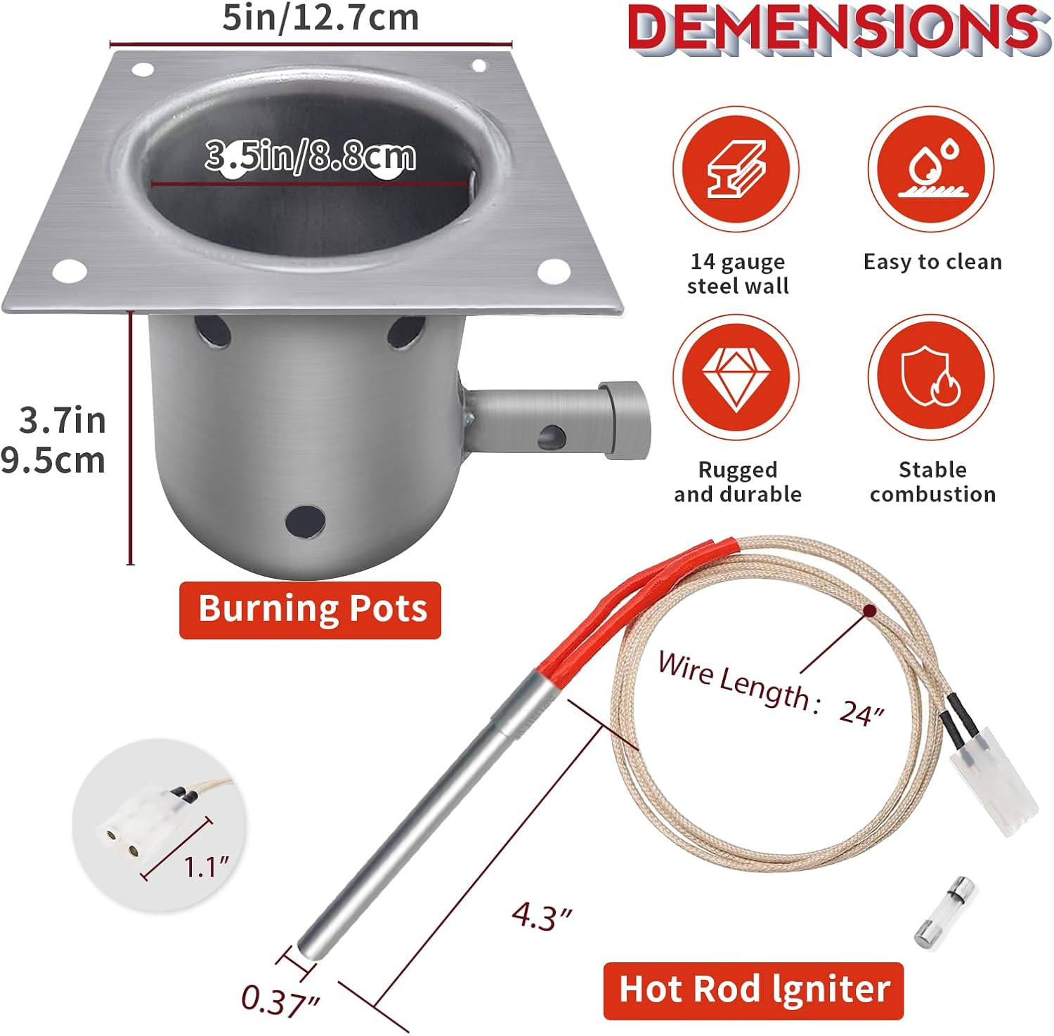 Replacement 7 Holes Firepot and AC Hot Rod Combo Kit for Traeger Pellet Grill & Smoker, Burn Pot Assembly Parts for Pit Boss, Camp Chef, Z-Grills (KIT0396, 74254) image number 3