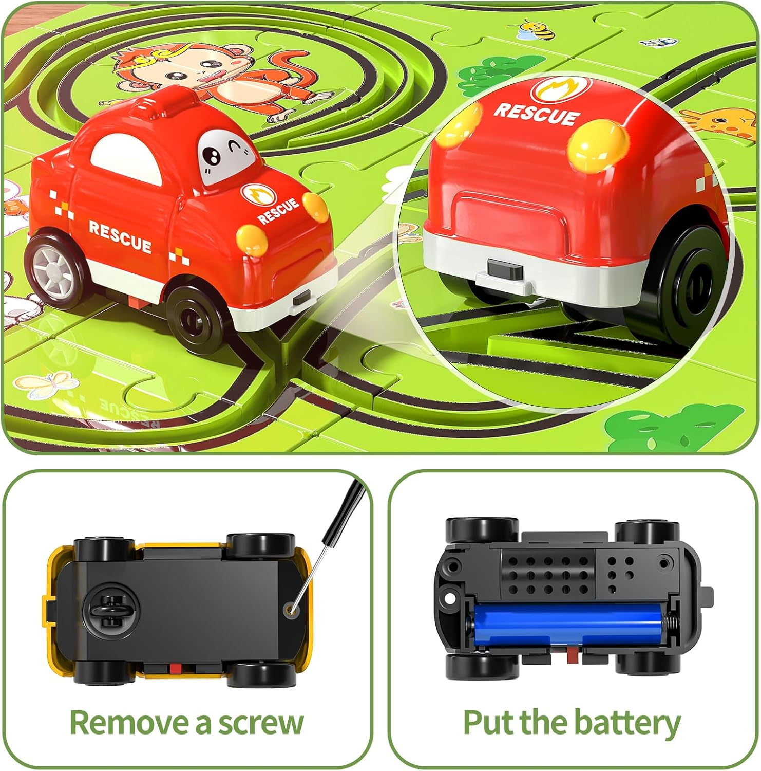 TEMI 32 Pieces Puzzle Race Tracks Car Set Toys for Kids Ages 3-5 - Toddler Toys Gifts for 3 4 5 Year Old Boys, Puzzle Tracks Car Toys for Boys Ages 3-5 4-6, 3 4 5 6 Year Old Boys Birthday Gifts