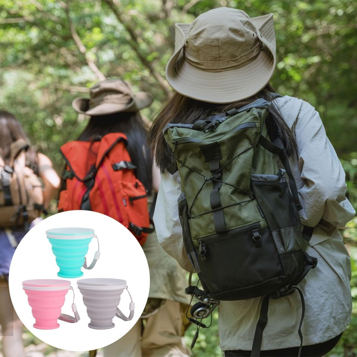 Pack of 3 Foldable Silicone Cups with Lid Outdoor Camping Folding Cup Reusable Foldable Cup for Outdoor Camping Picnic Hiking Travel image number 5