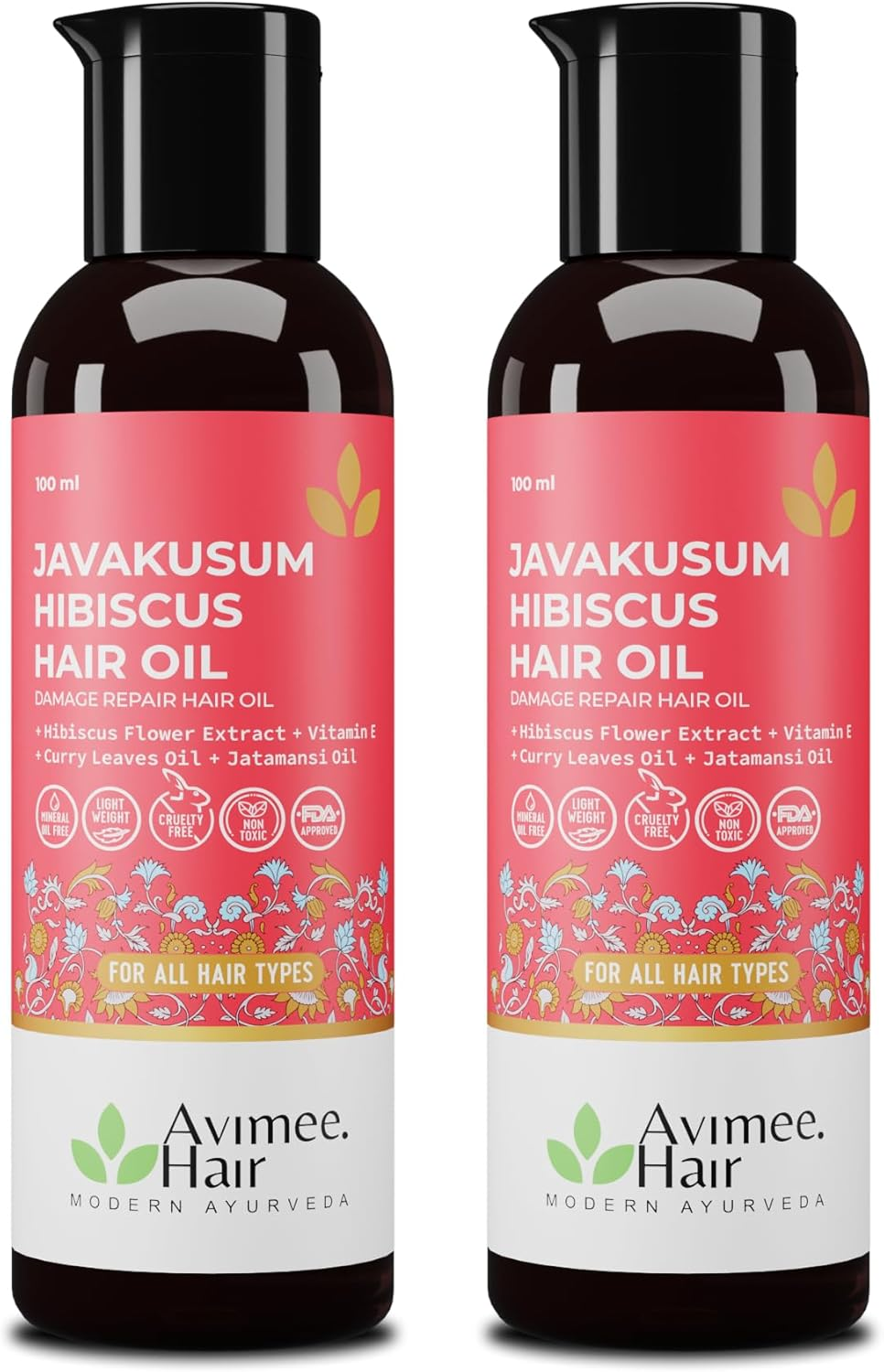 AVIMEE Herbaljavakusum Hibiscus Hair Oil | for Soft & Silky Texture | Loaded with Vitamin C, Flavonoids, Amino Acids, Mucilage Fiber, and Antioxidants | 100 Ml | Pack of 2 image number 1