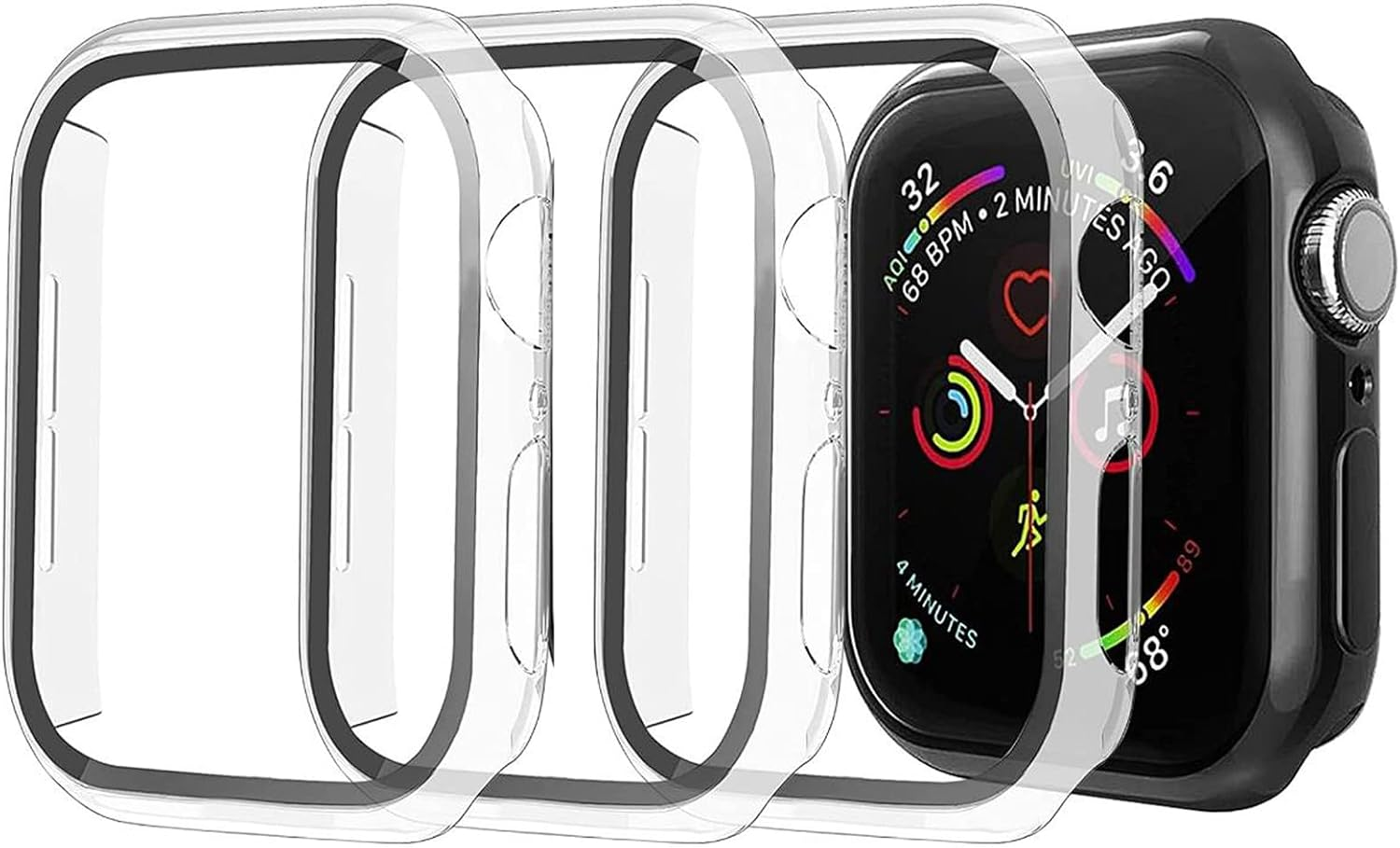 HEYUS [3 Pack] Hard PC Case for Apple Watch Case Series 6 SE Series 5 Series 4 44Mm with Tempered Glass Screen Protector, Full Hard Ultra-Thin Scratch Resistant Bumper Protective Cover for Iwatch Accessories image number 4