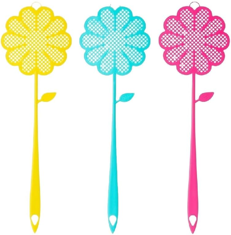 VIGAR Flower Power Fly Swatter Long, 3 Pack, 42Cm &ndash; Durable, Ergonomic Handle, Extended Reach for Indoor/Outdoor Fly Control &ndash; Blue, Pink, and Yellow image number 1