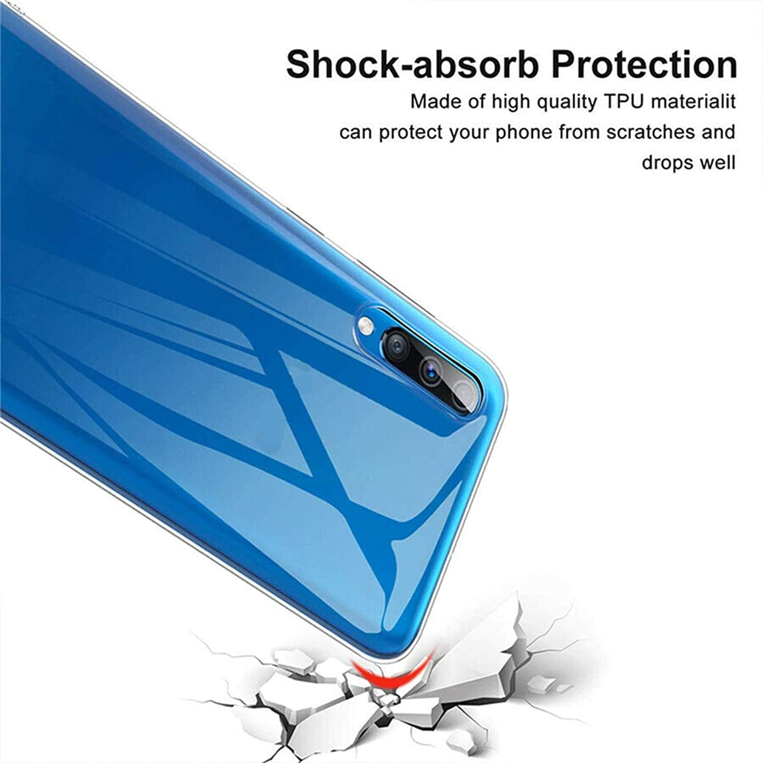 Captor Samsung A70 / A70S Clear Case, TPU Soft and Thin Silicone Case Full Body Protection with Raised Edge for Screen and Camera