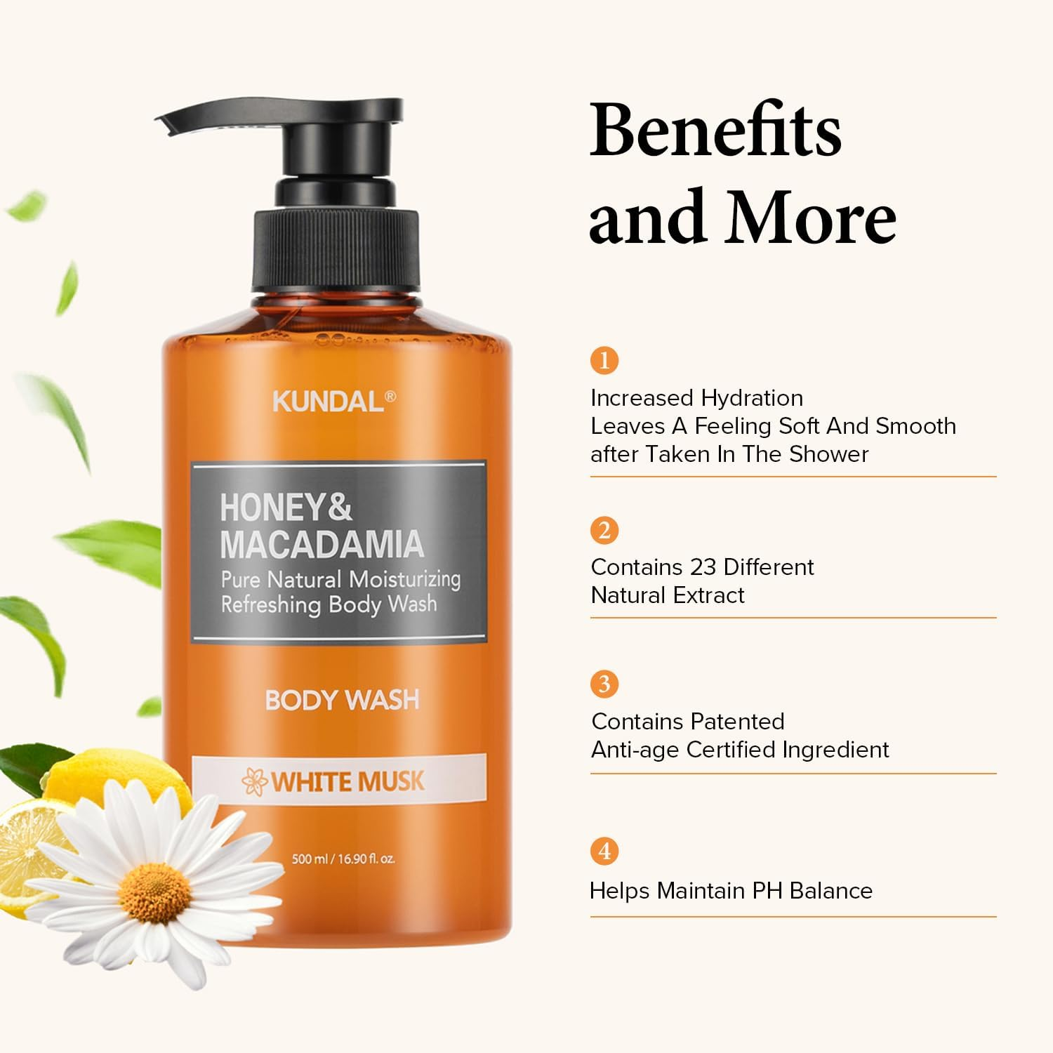 Kundal, Honey & Macadamia, Body Wash, White Musk, 16.90 Fl Oz (500 Ml) image number 2