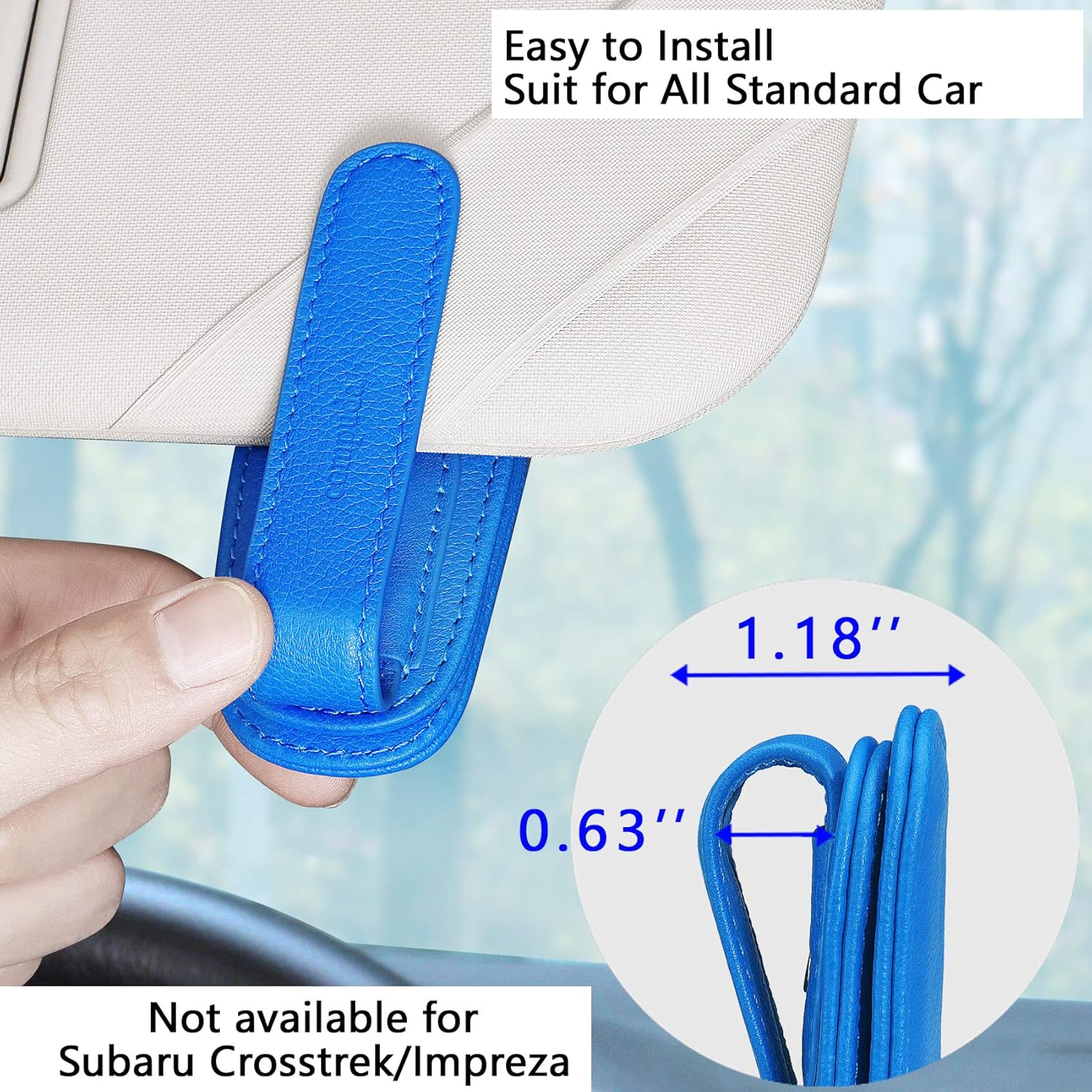 2 Packs Sunglass Holder for Car Sun Visor Car Accessories, Genuine Leather Car Sunglass Holder, Glasses Clip for Cars SUV (Blue) image number 2