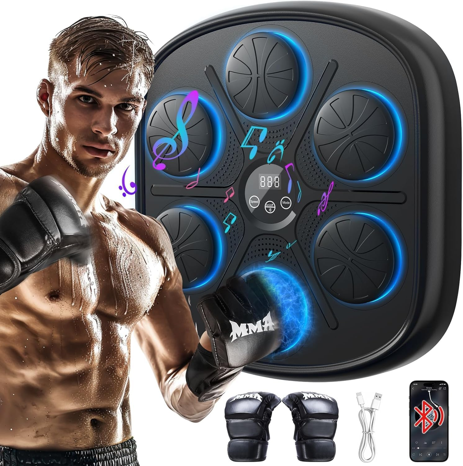 Youngly 2025 New Smart Music Boxing Machine with Boxing Gloves, Wall Mounted Smart Bluetooth Boxing Trainer with LED, Electronic Focus Agility Training Digital Boxing for Adults and Kids(Blue Light) image number 1