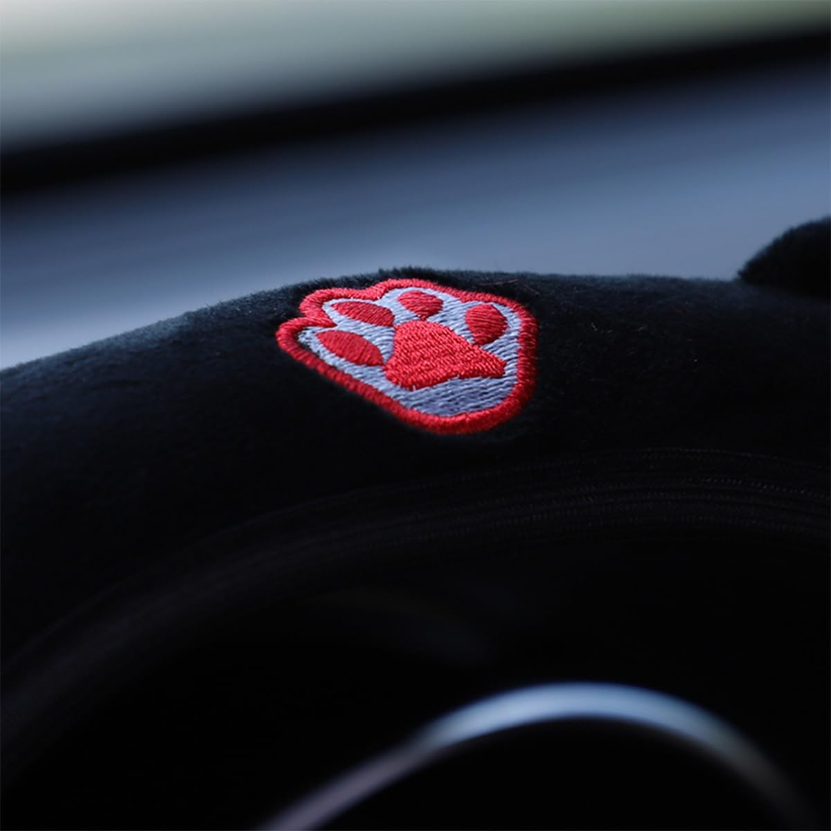 Car Steering Wheel Cover, Fluffy Soft Plush for Winter Warm, Cute Steering Wheel Protector with Kitty Cat Ears, Universal 15 Inch, Elastic & Anti-Slip, Lovely Decor Car Accessories (Black/Red) image number 1