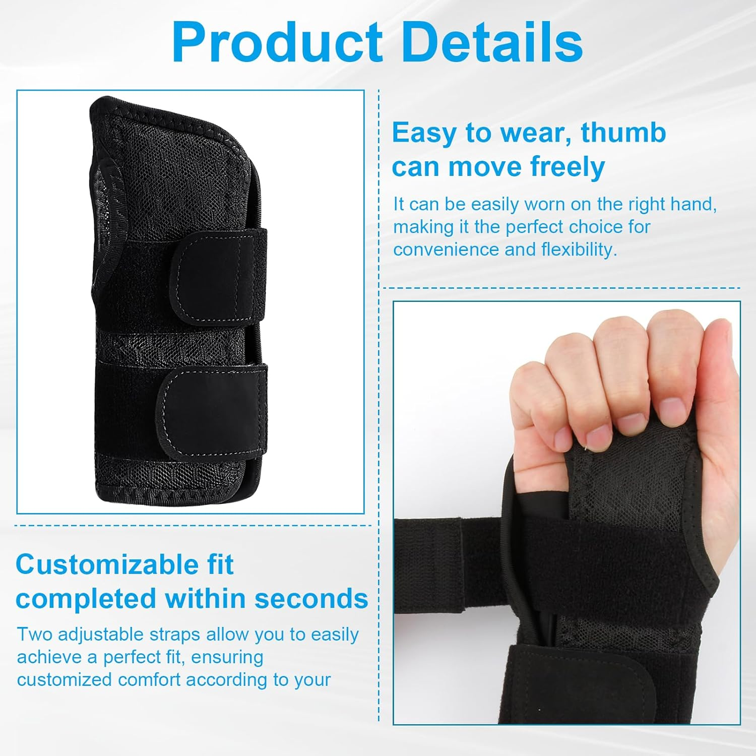 Carpal Tunnel Wrist Brace for Right Hand - Adjustable Support Splint for Men & Women - Relief for Carpal Tunnel Syndrome & Arthritis - Day & Night Wear with Breathable Comfort (Not a Medical Device) image number 2