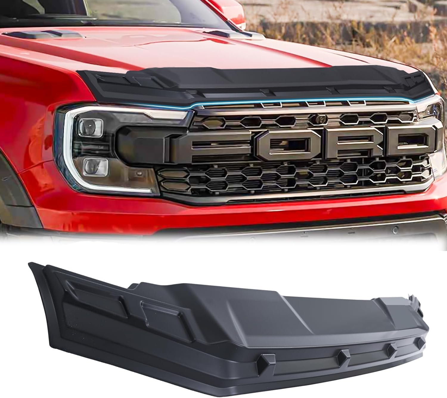 SUERAUTO4X4 for Ford Ranger Raptor Next Gen 2022 2023 2024 2025 Bonnet Protector Guard Trim Accessories, ABS Matte Black Bonnet Hood Protector Stone Guard Trim Cover